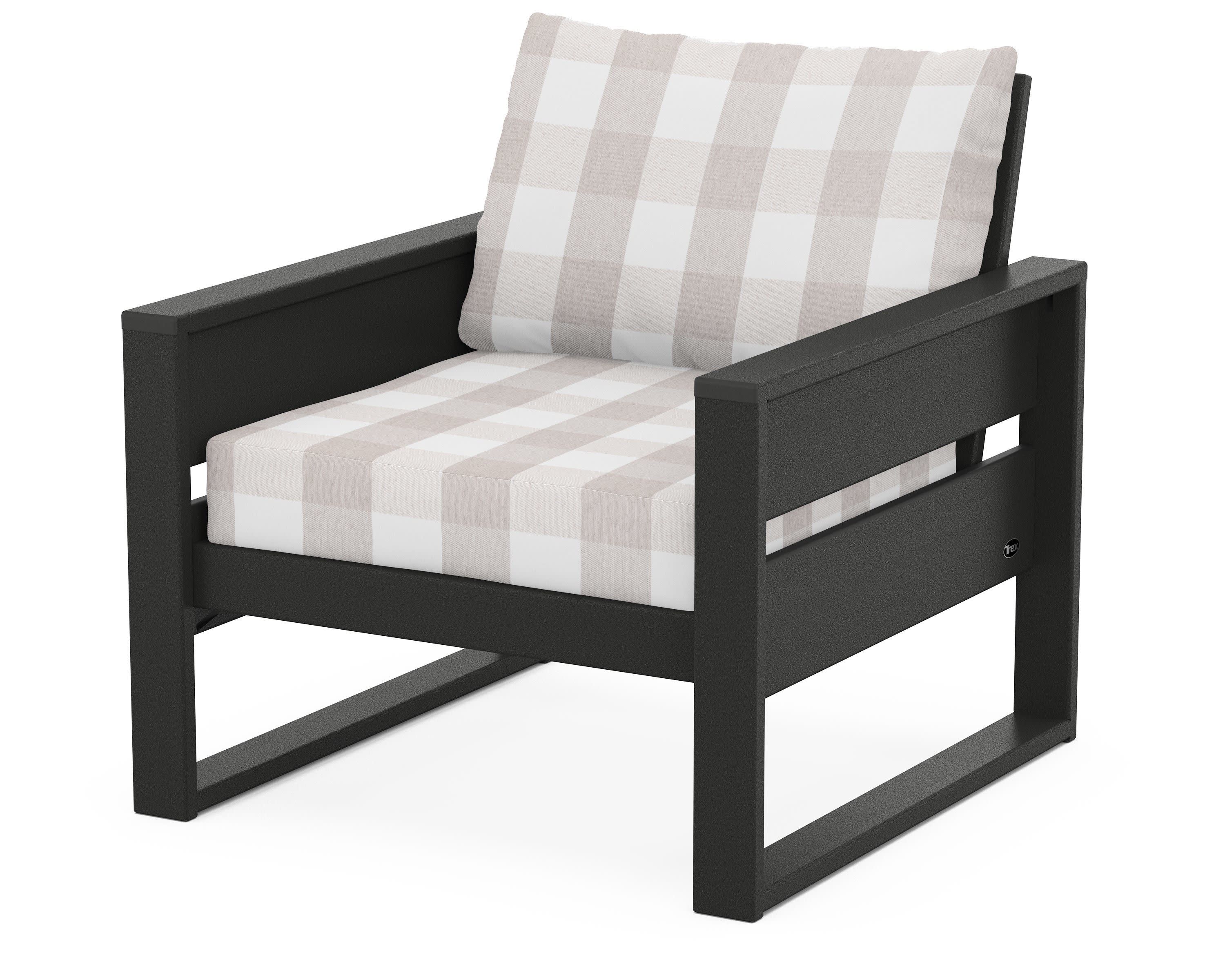 Eastport Club Chair in Charcoal Black / Buffalo Plaid Dune Burlap