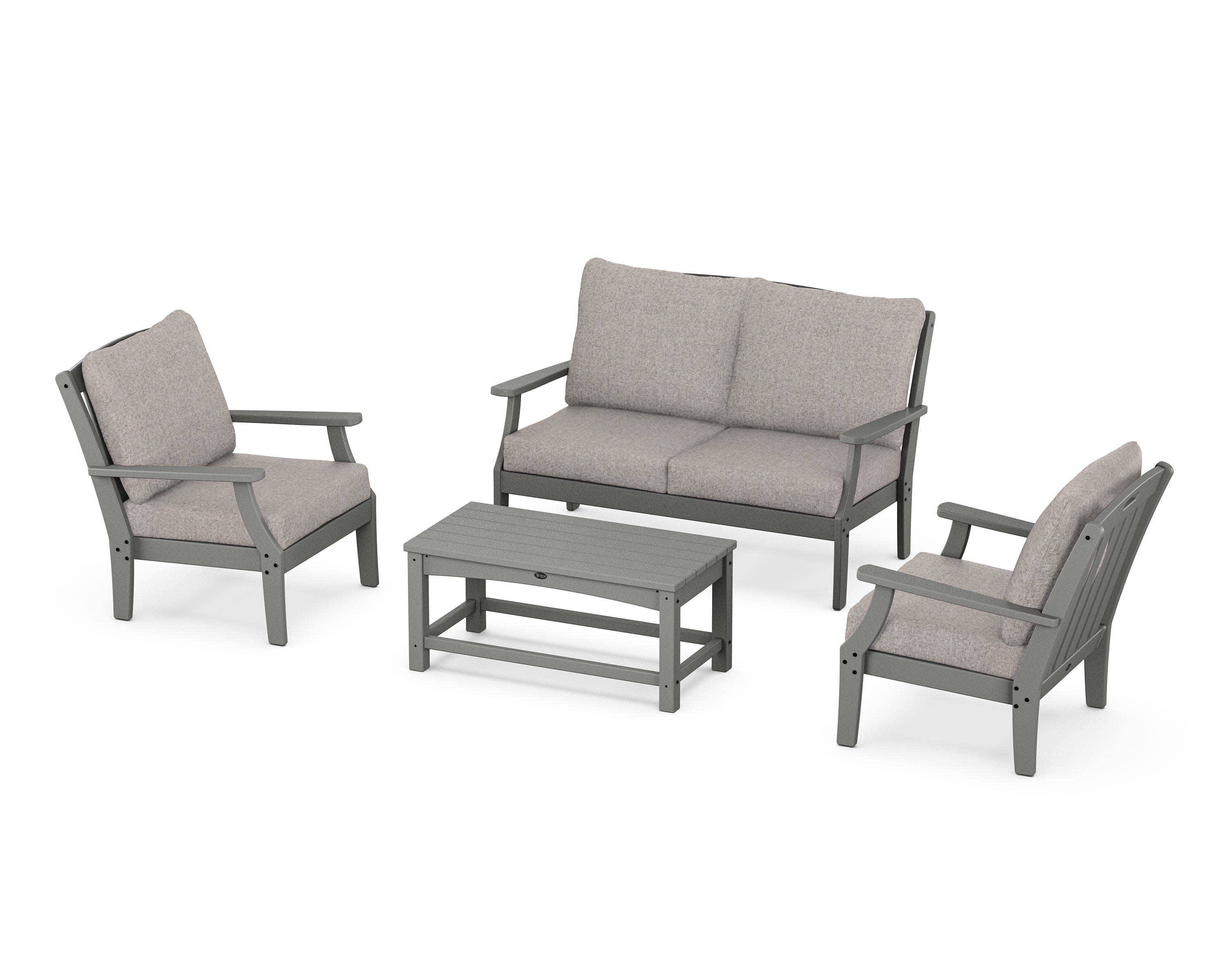 Yacht Club 4-Piece Deep Seating Chair Set in Stepping Stone / Weathered Tweed