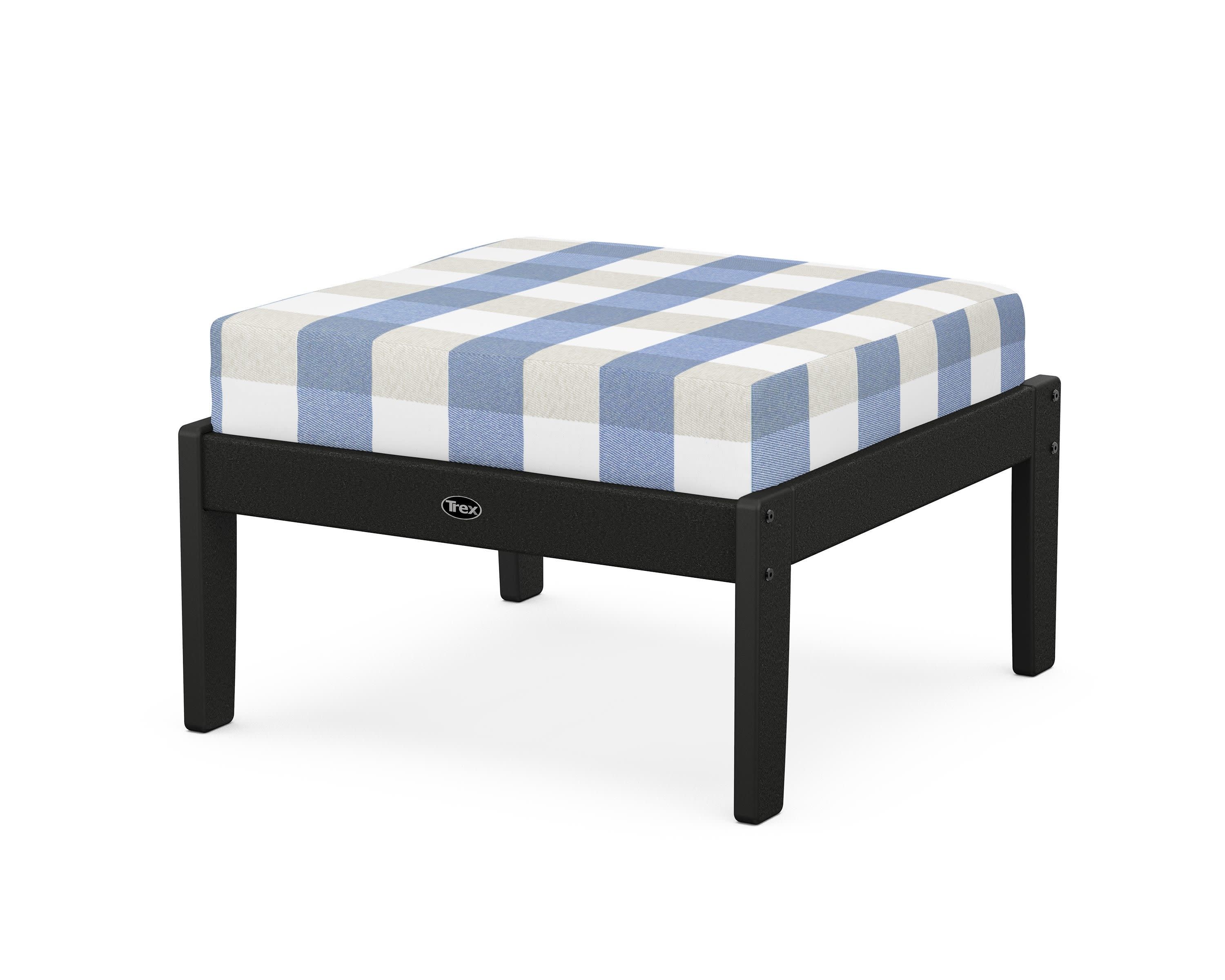 Yacht Club Deep Seating Ottoman in Charcoal Black / Buffalo Plaid Sky Blue