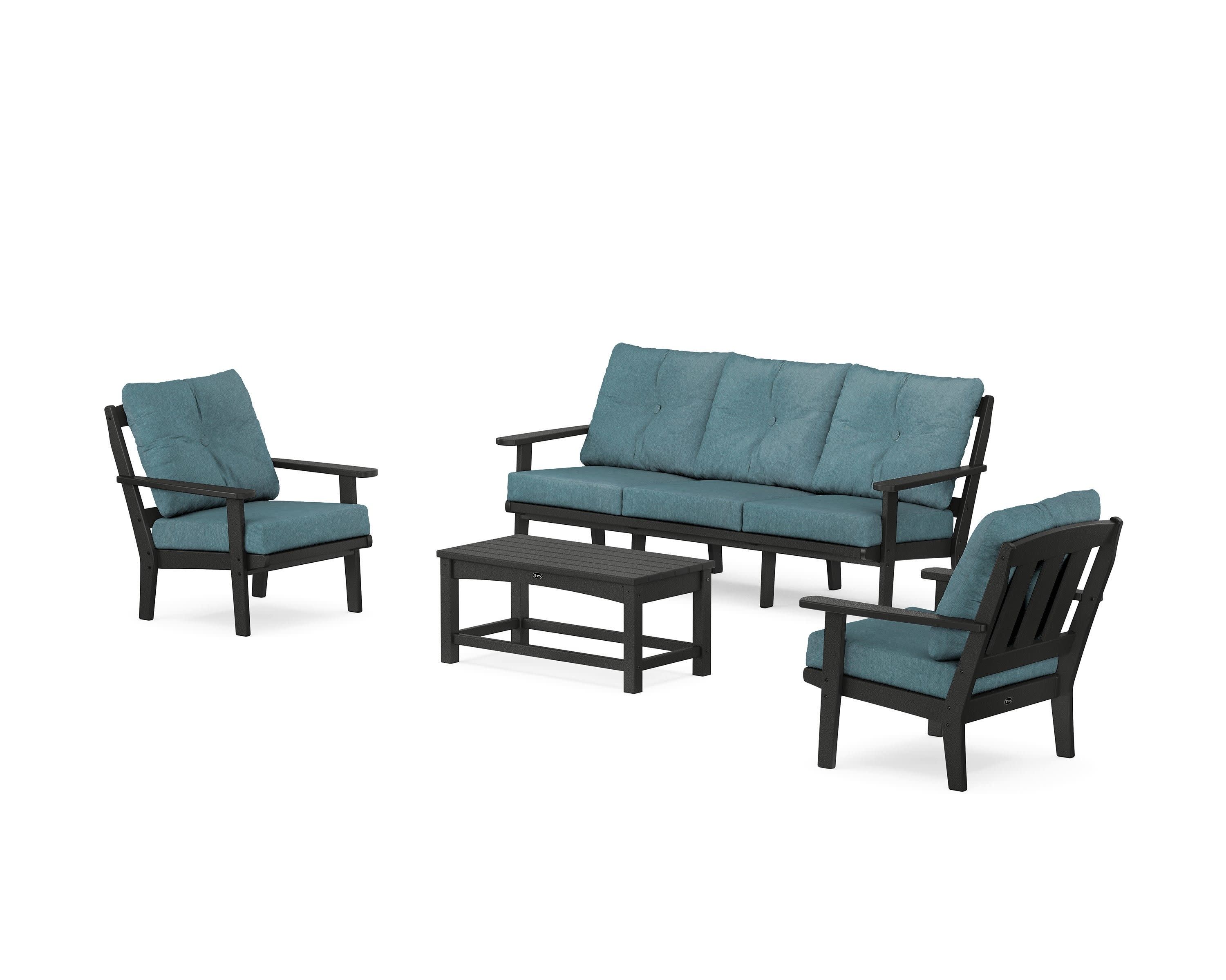 Cape Cod 4-Piece Deep Seating Set with Sofa in Charcoal Black / Ocean Teal