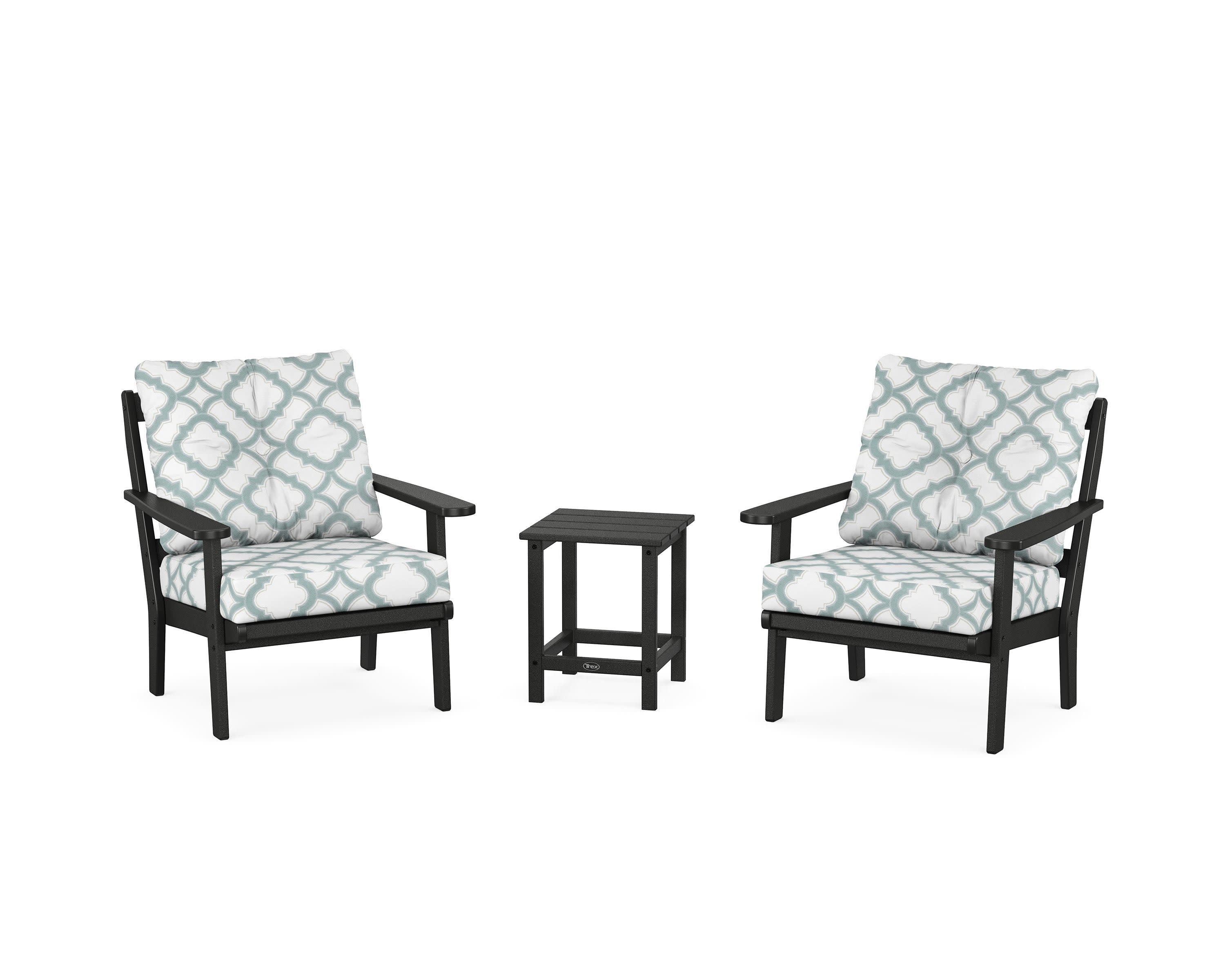 Cape Cod 3-Piece Deep Seating Set in Charcoal Black / Trellis Glacier Spa