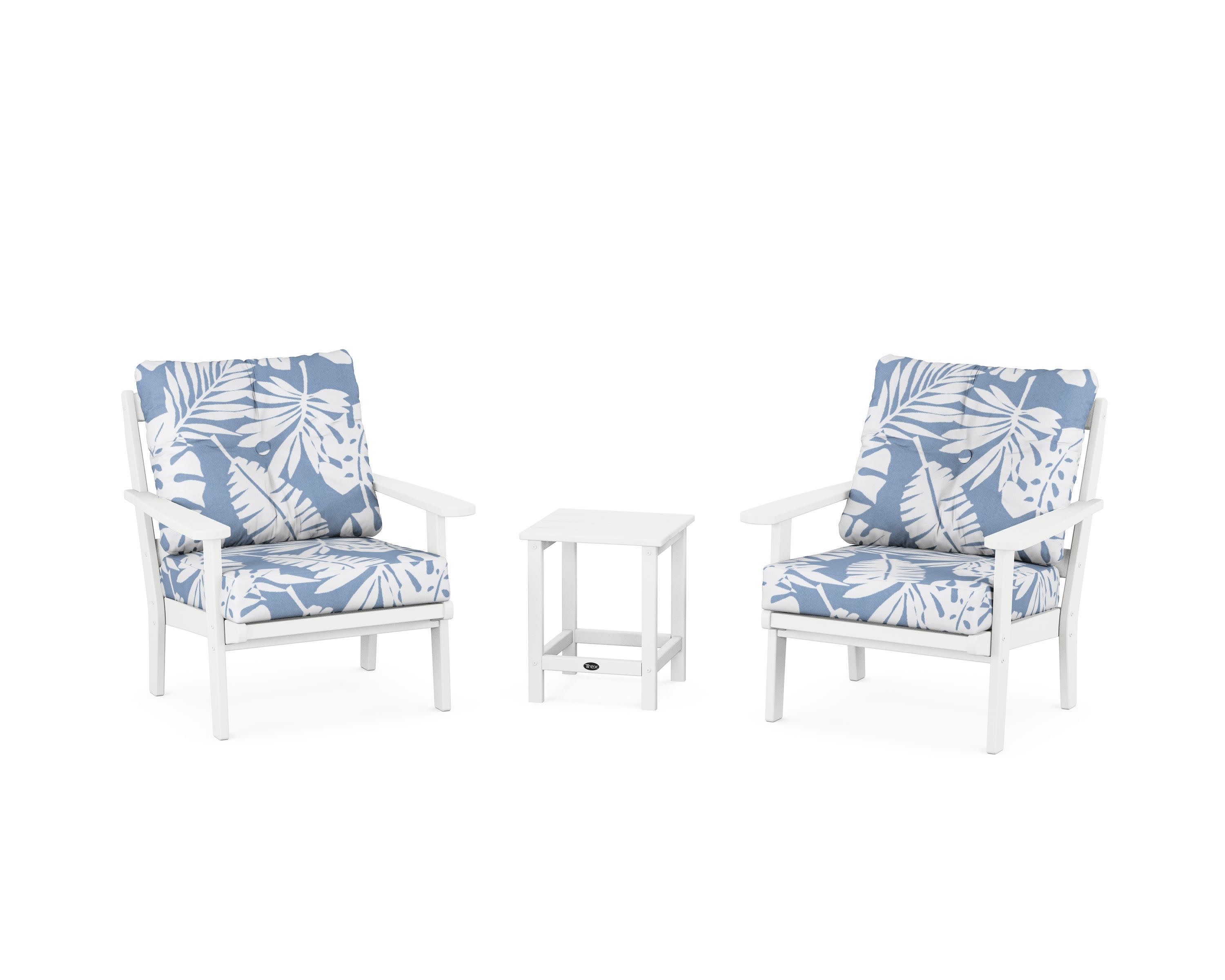 Cape Cod 3-Piece Deep Seating Set in Classic White / Leaf Sky Blue