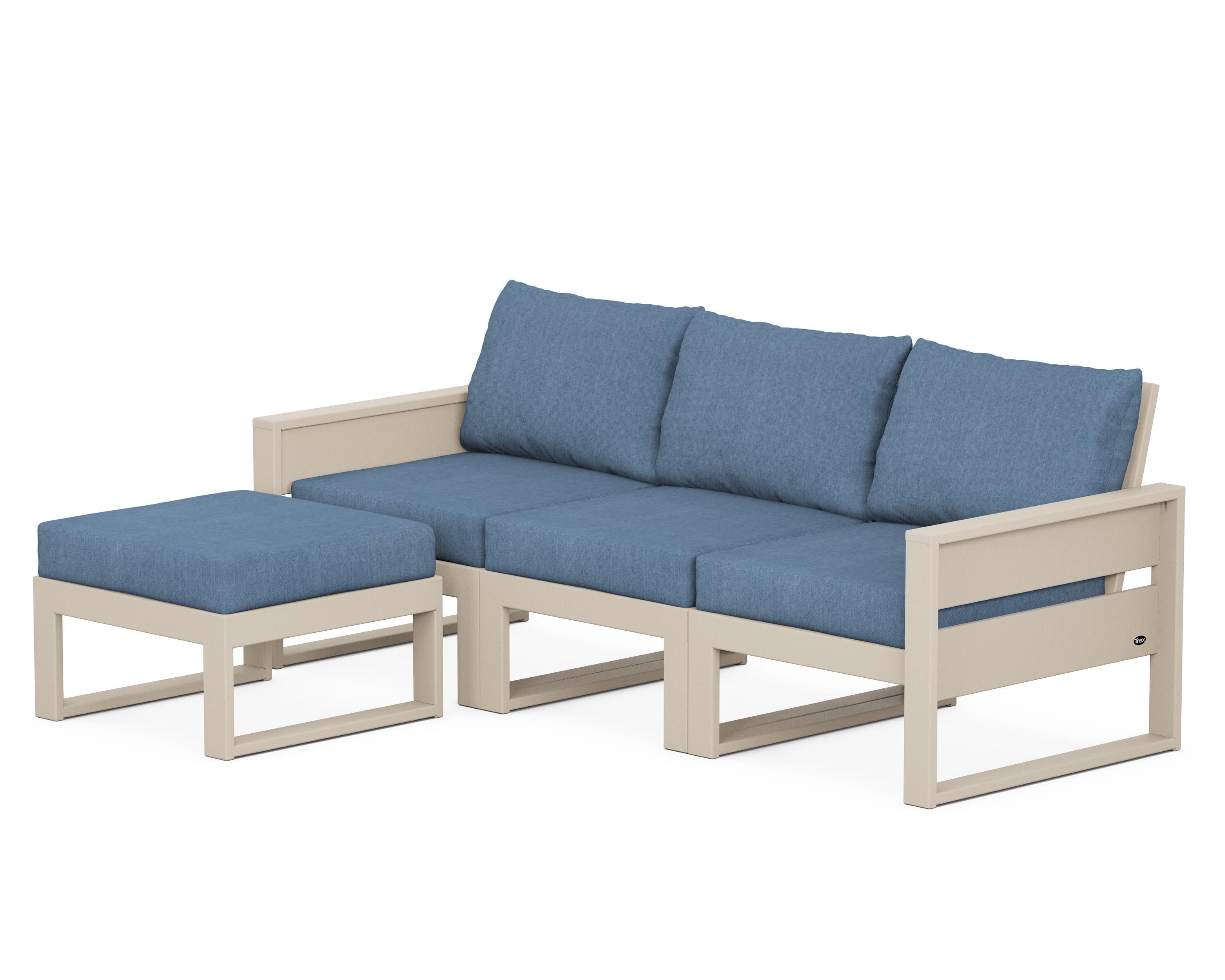 Eastport 4- Piece Sectional with Ottoman in Sand Castle / Sky Blue