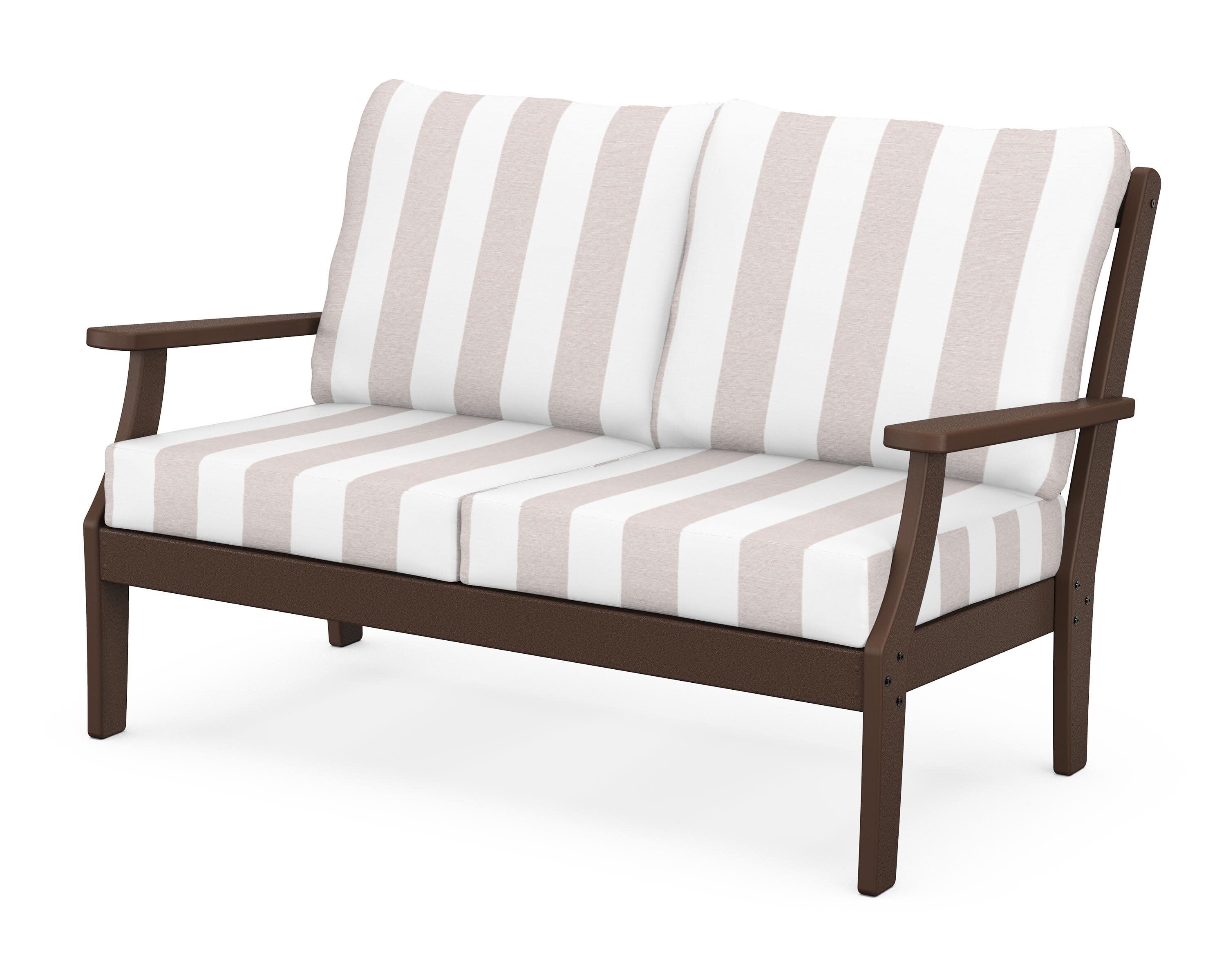 Yacht Club Deep Seating Loveseat in Vintage Lantern / Cabana Stripe Dune Burlap