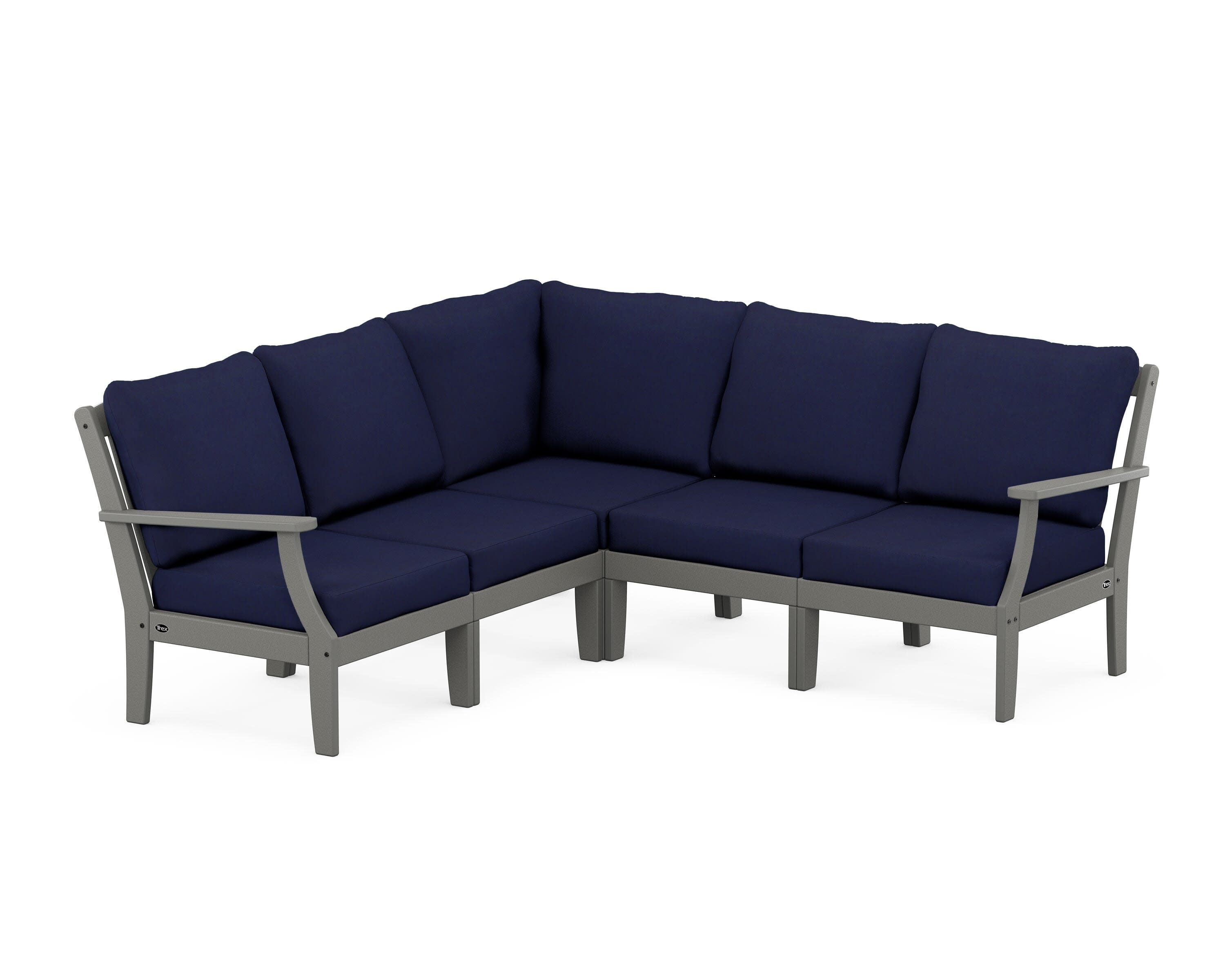Yacht Club Modular 5-Piece Deep Seating Set in Stepping Stone / Navy