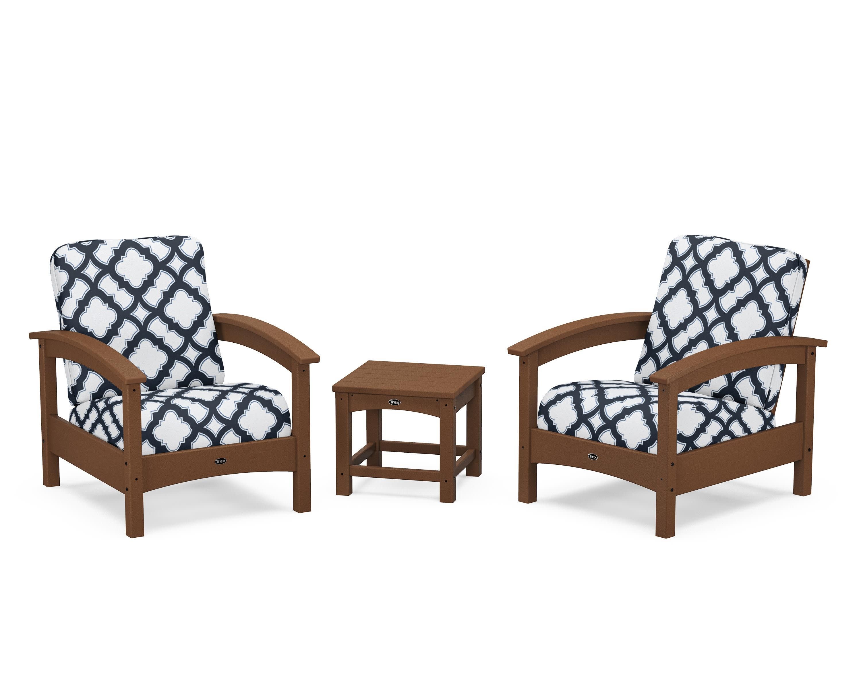 Rockport Club 3-Piece Deep Seating Conversation Set in Tree House / Trellis Marine Indigo