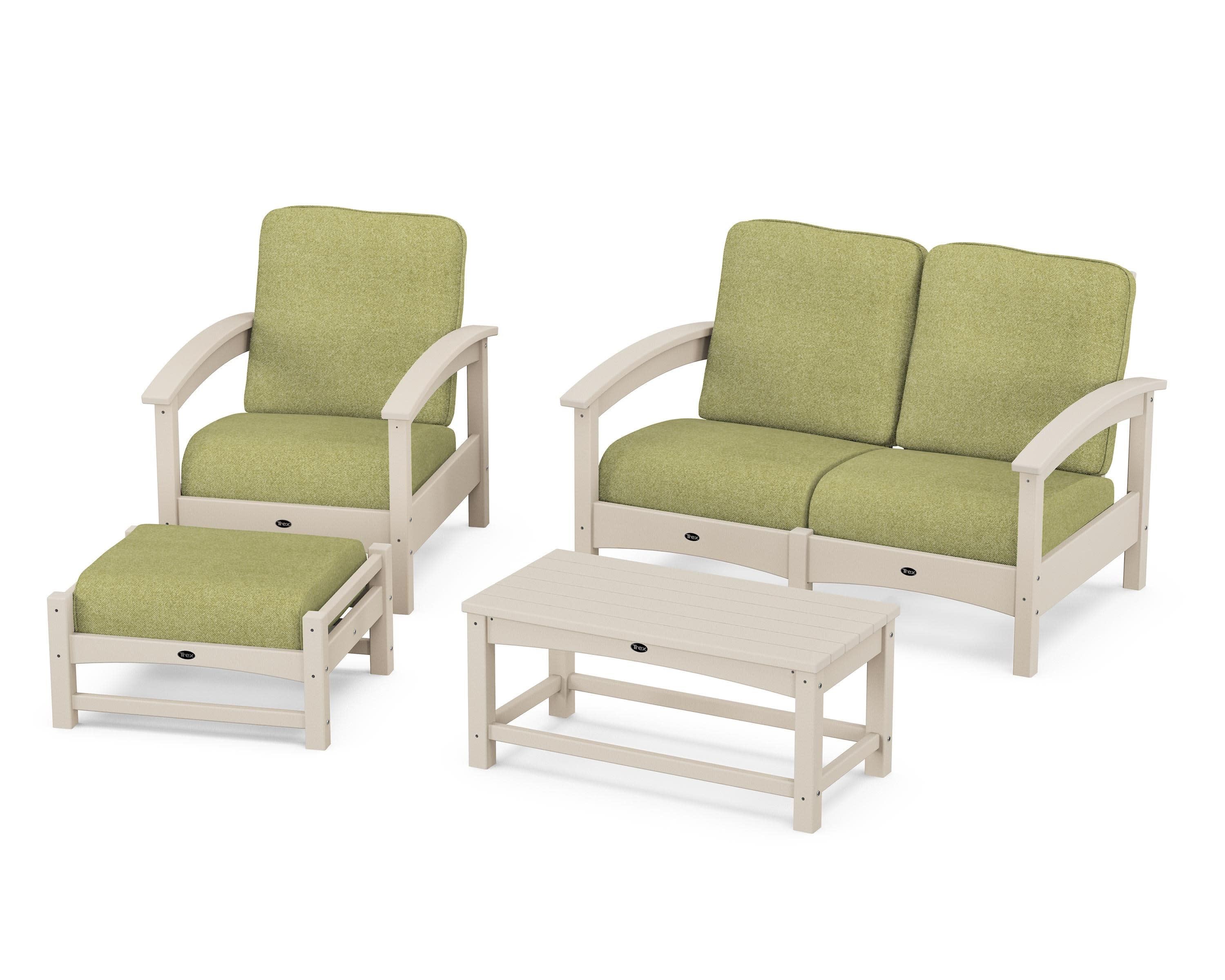 Rockport 4-Piece Deep Seating Conversation Group in Sand Castle / Chartreuse Boucle