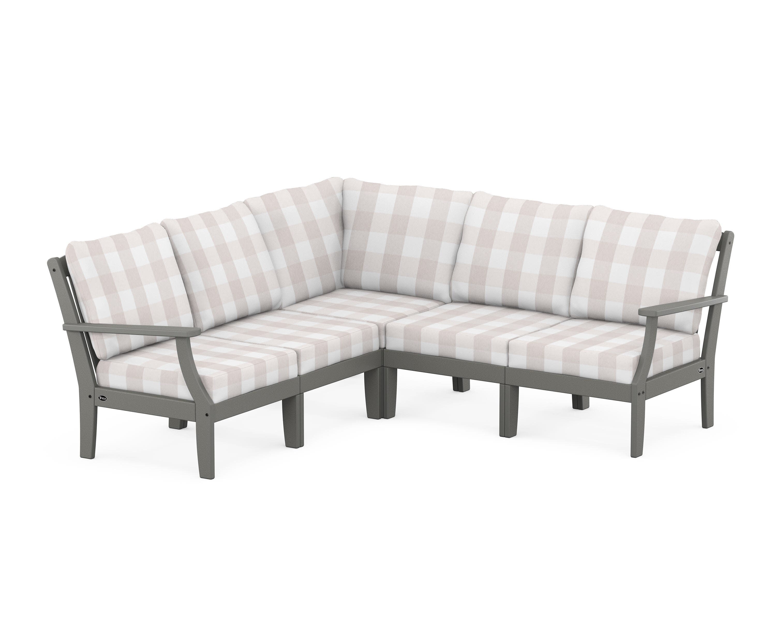 Yacht Club Modular 5-Piece Deep Seating Set in Stepping Stone / Buffalo Plaid Dune Burlap