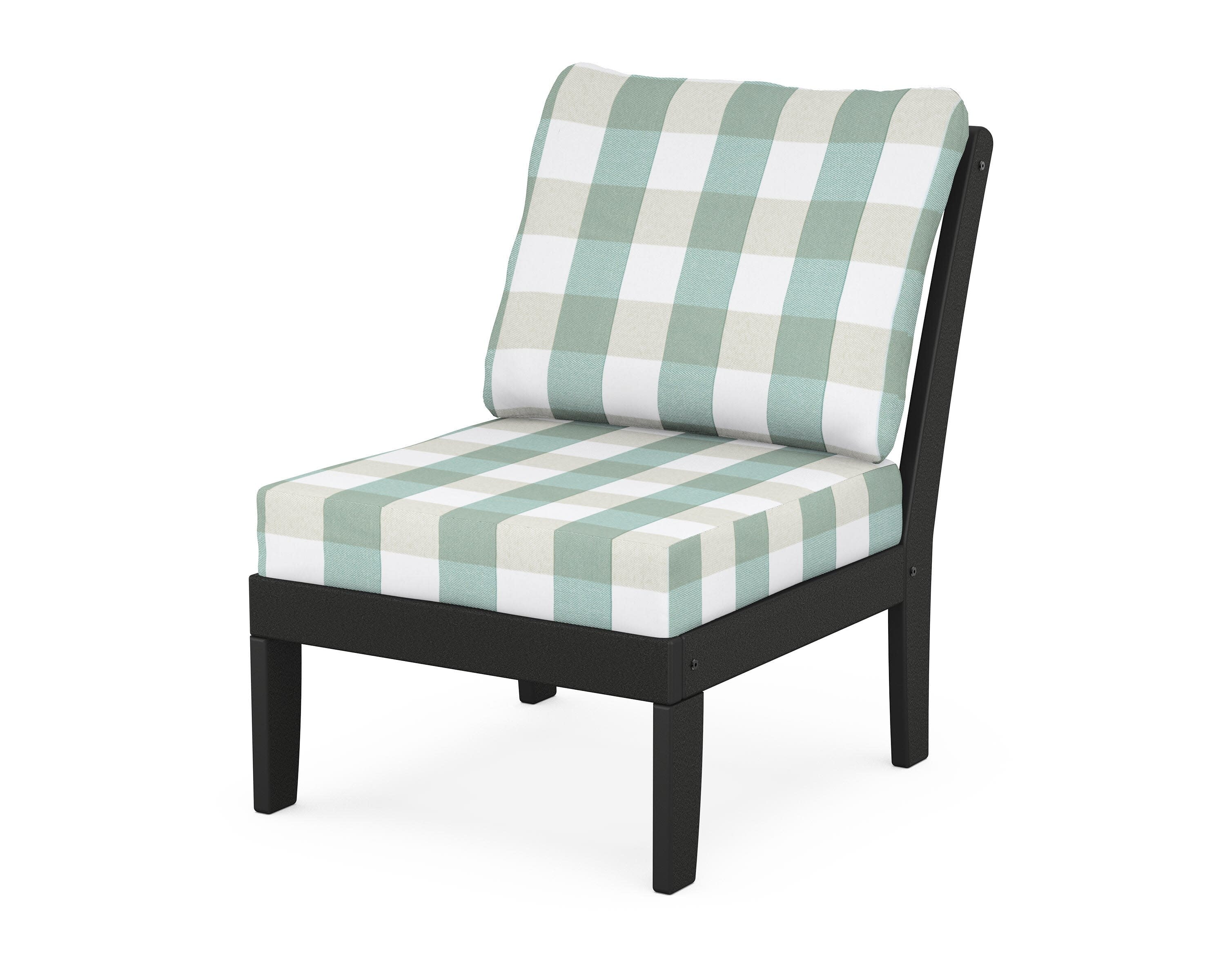 Yacht Club Modular Armless Chair in Charcoal Black / Buffalo Plaid Glacier Spa