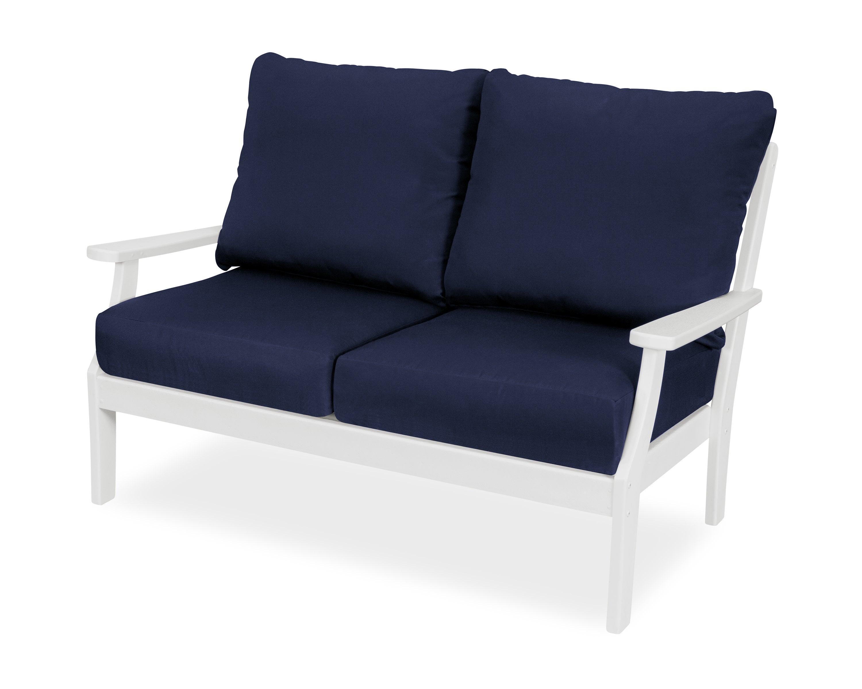 Yacht Club Deep Seating Loveseat in Classic White / Navy