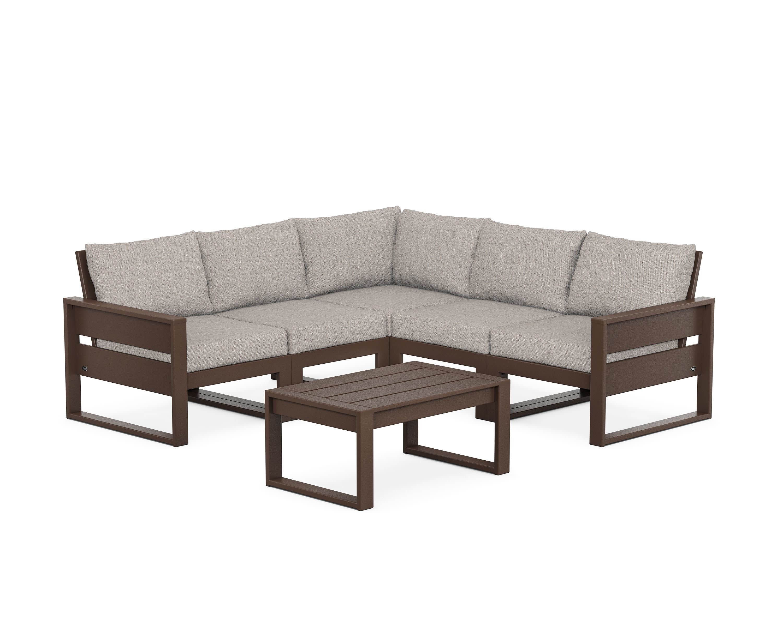 Eastport 6-Piece Deep Seating Sectional + Coffee Table Set in Vintage Lantern / Weathered Tweed