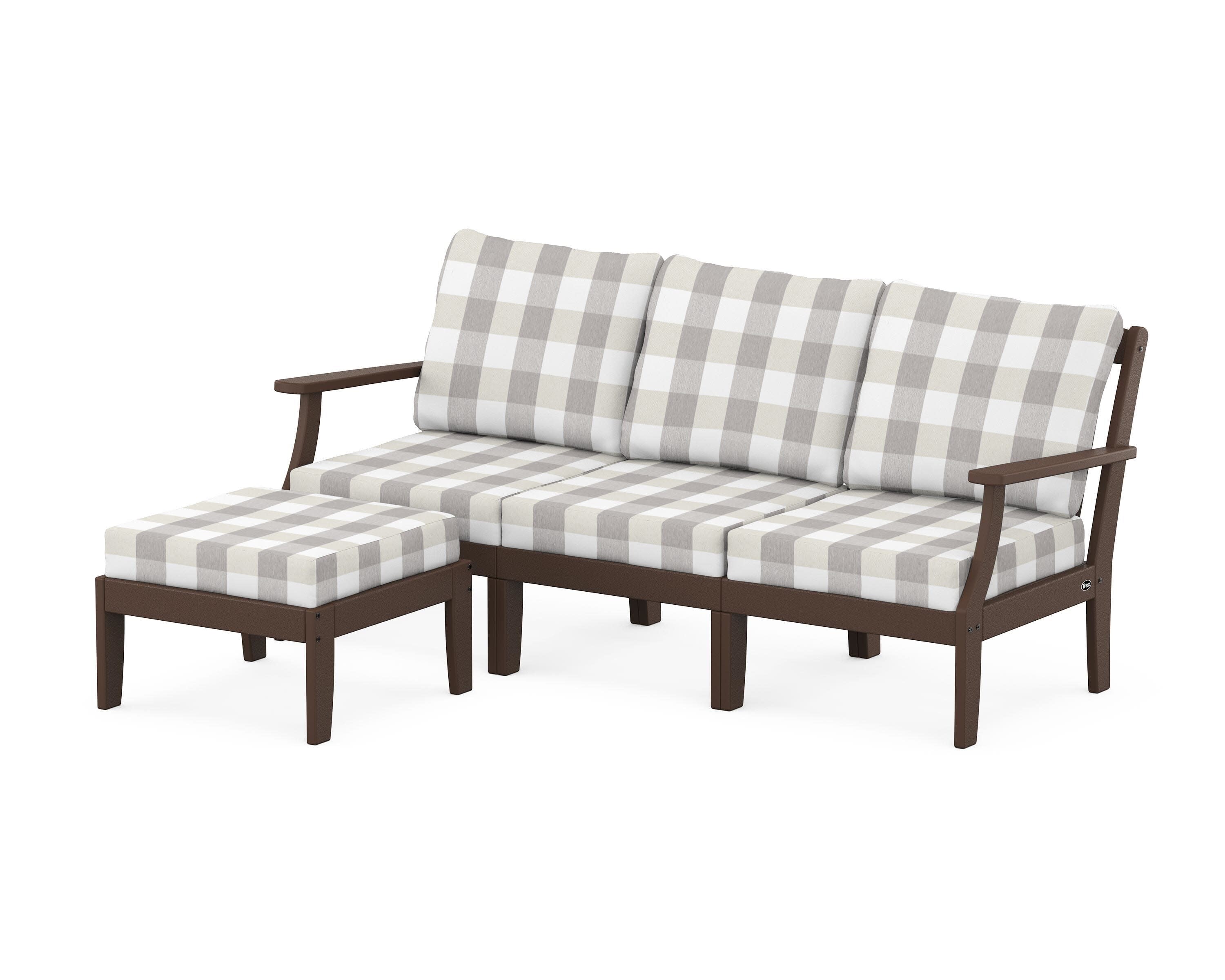 Yacht Club Modular 4-Piece Deep Seating Set with Ottoman in Vintage Lantern / Buffalo Plaid Grey Mist