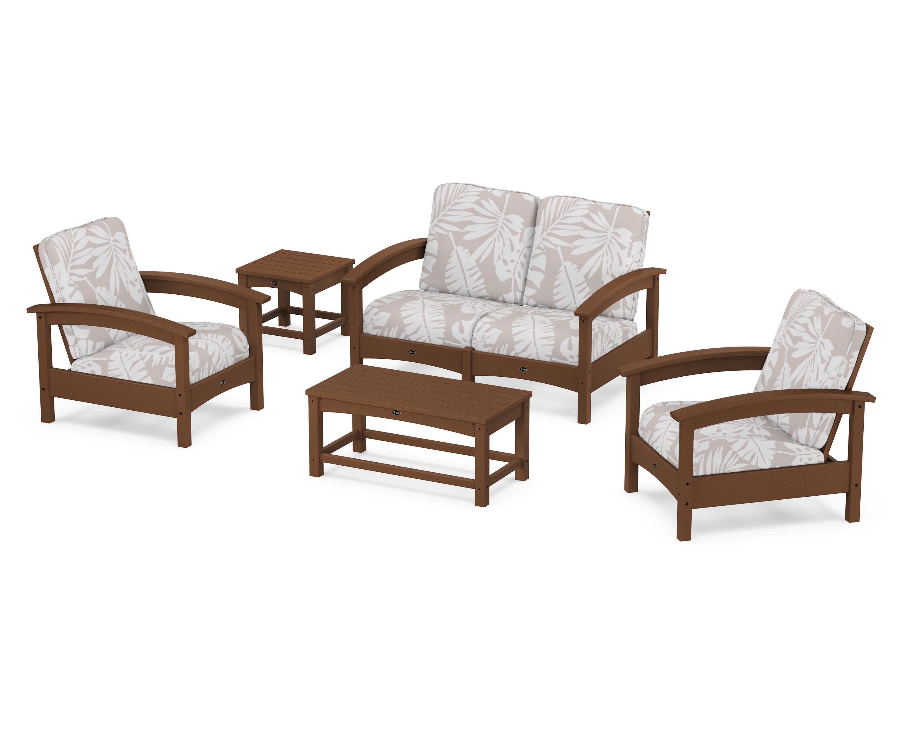 Rockport Club 6-Piece Deep Seating Conversation Set in Tree House / Leaf Dune Burlap