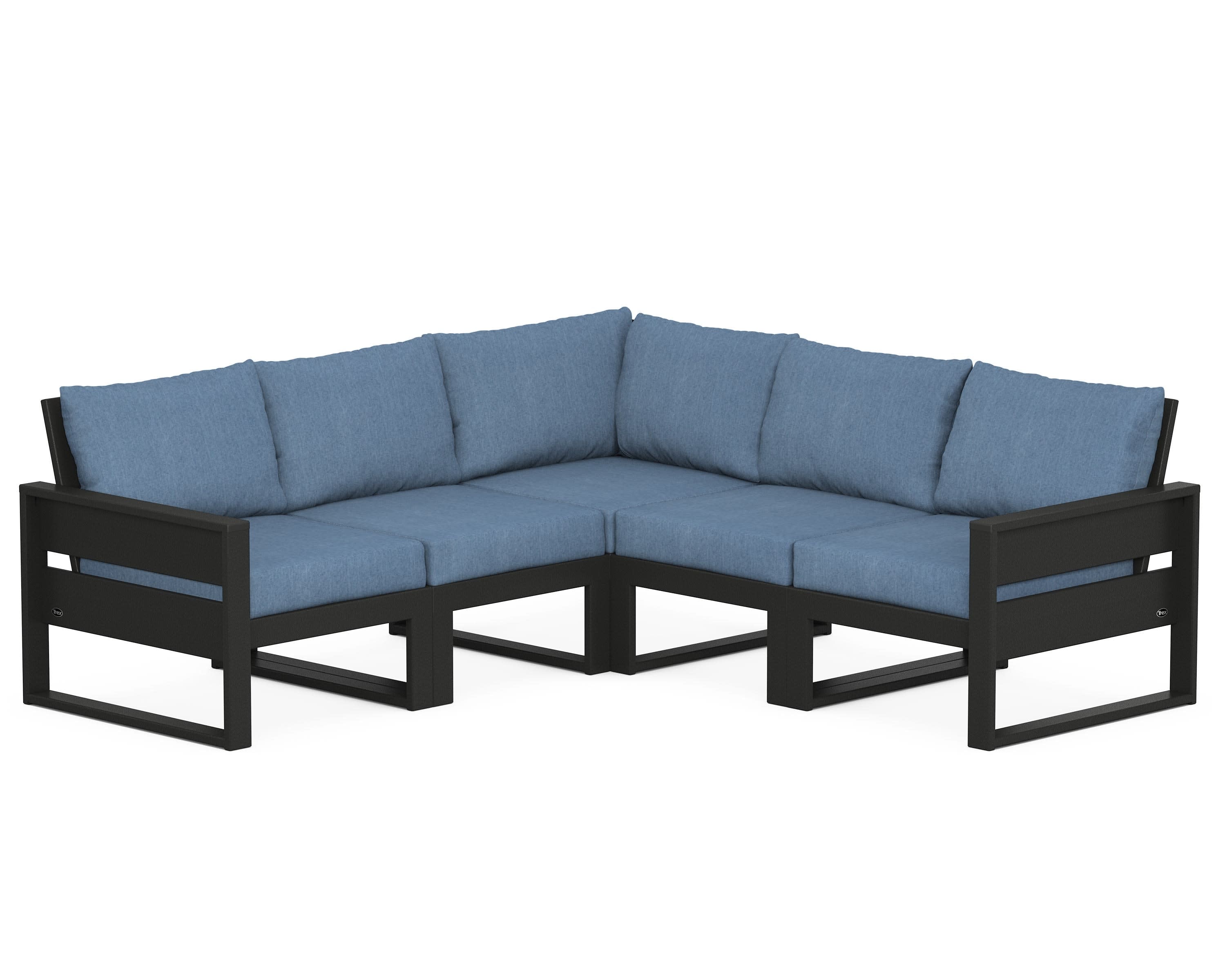 Eastport 5-Piece Sectional in Charcoal Black / Sky Blue