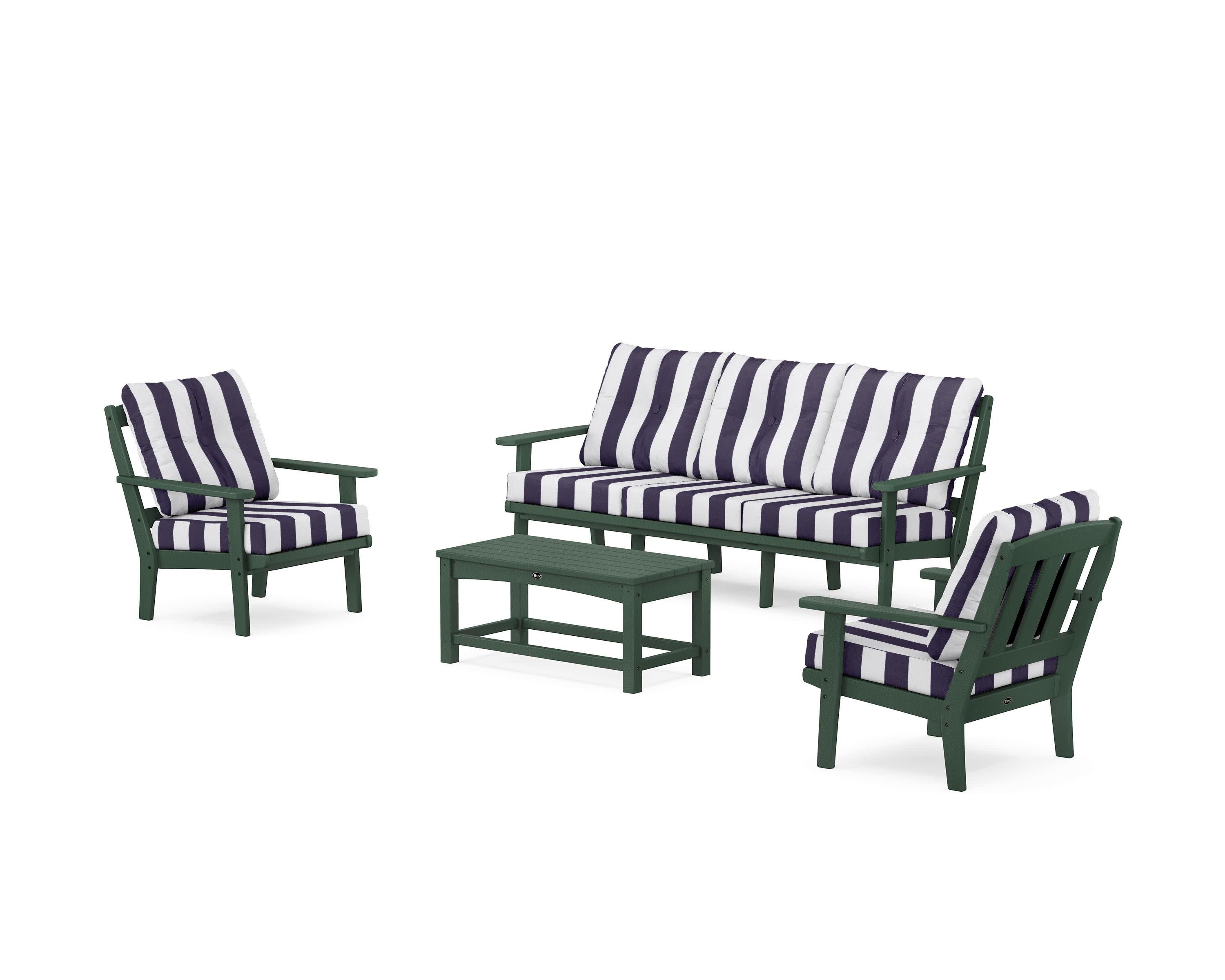 Cape Cod 4-Piece Deep Seating Set with Sofa in Rainforest Canopy / Cabana Stripe Navy