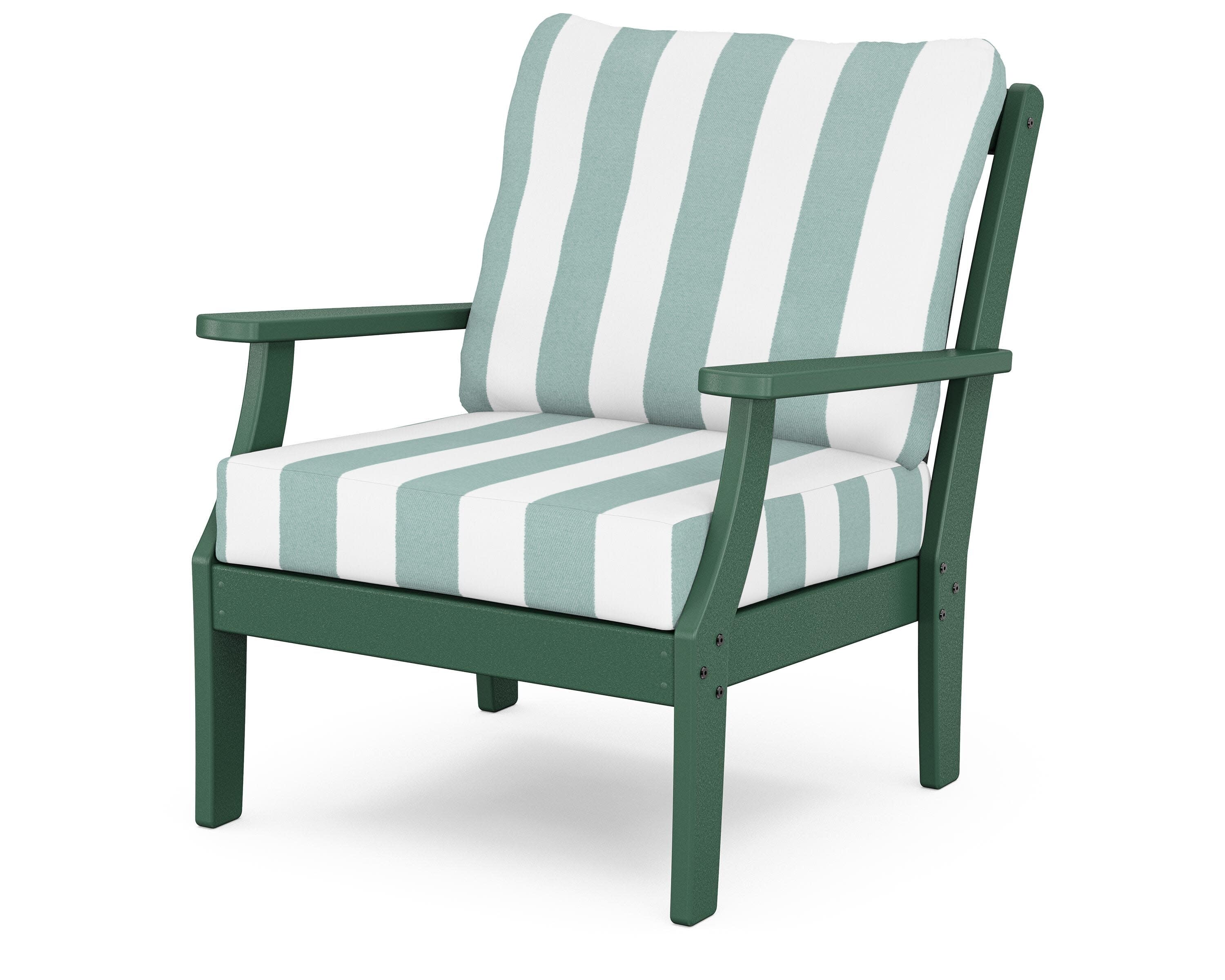 Yacht Club Deep Seating Chair in Rainforest Canopy / Cabana Stripe Glacier Spa