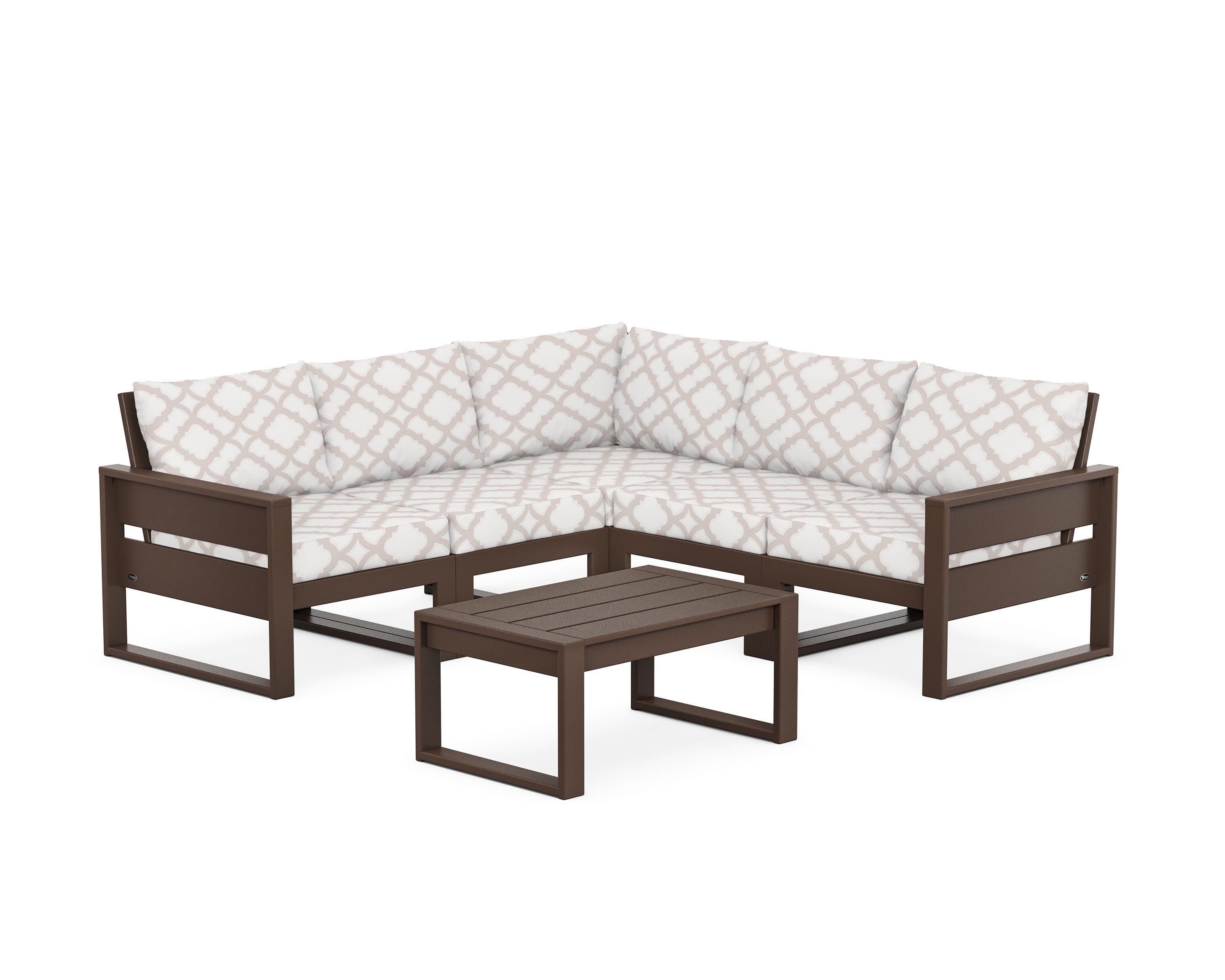 Eastport 6-Piece Deep Seating Sectional + Coffee Table Set in Vintage Lantern / Trellis Dune Burlap
