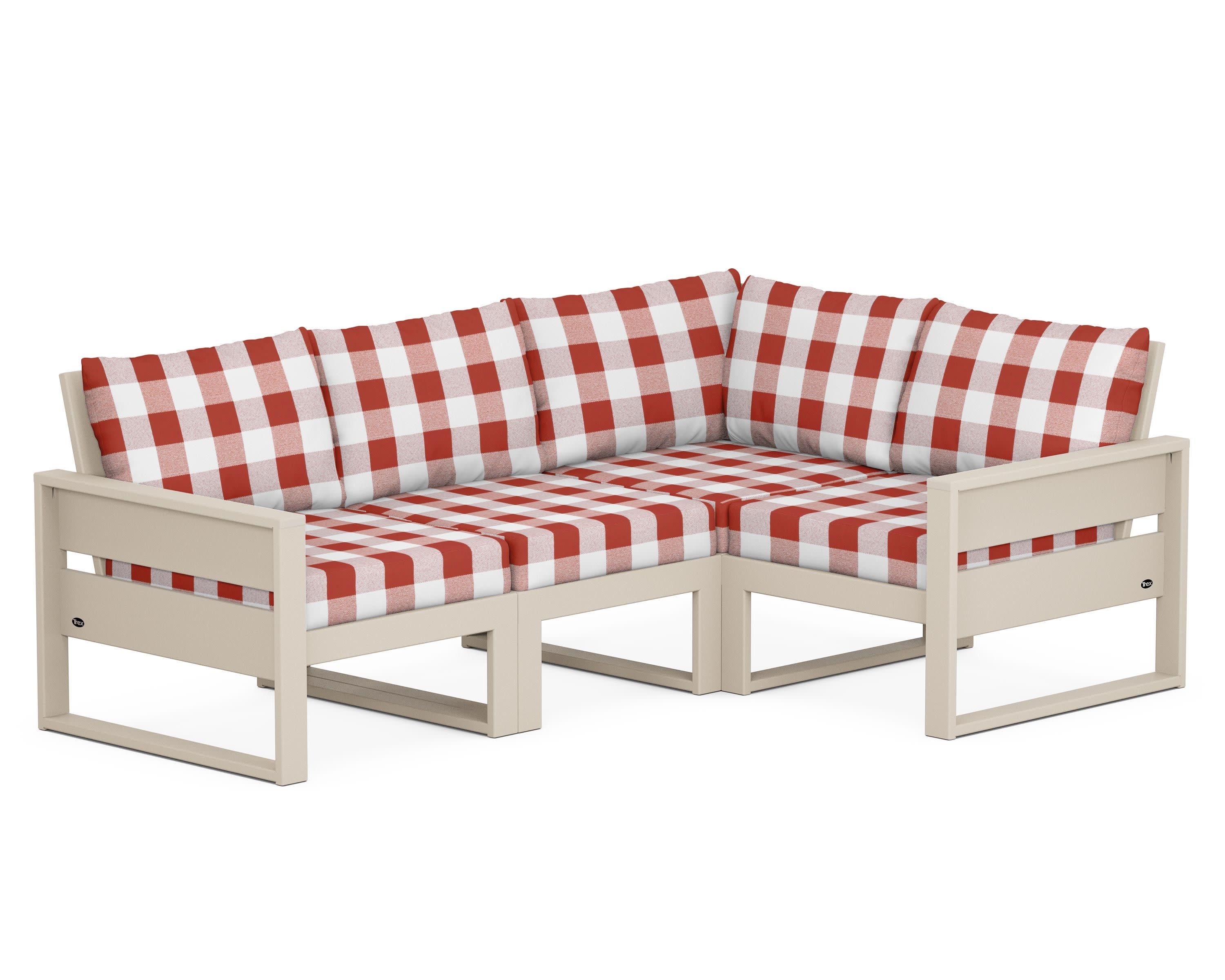 Eastport 4- Piece Sectional in Sand Castle / Buffalo Plaid Crimson