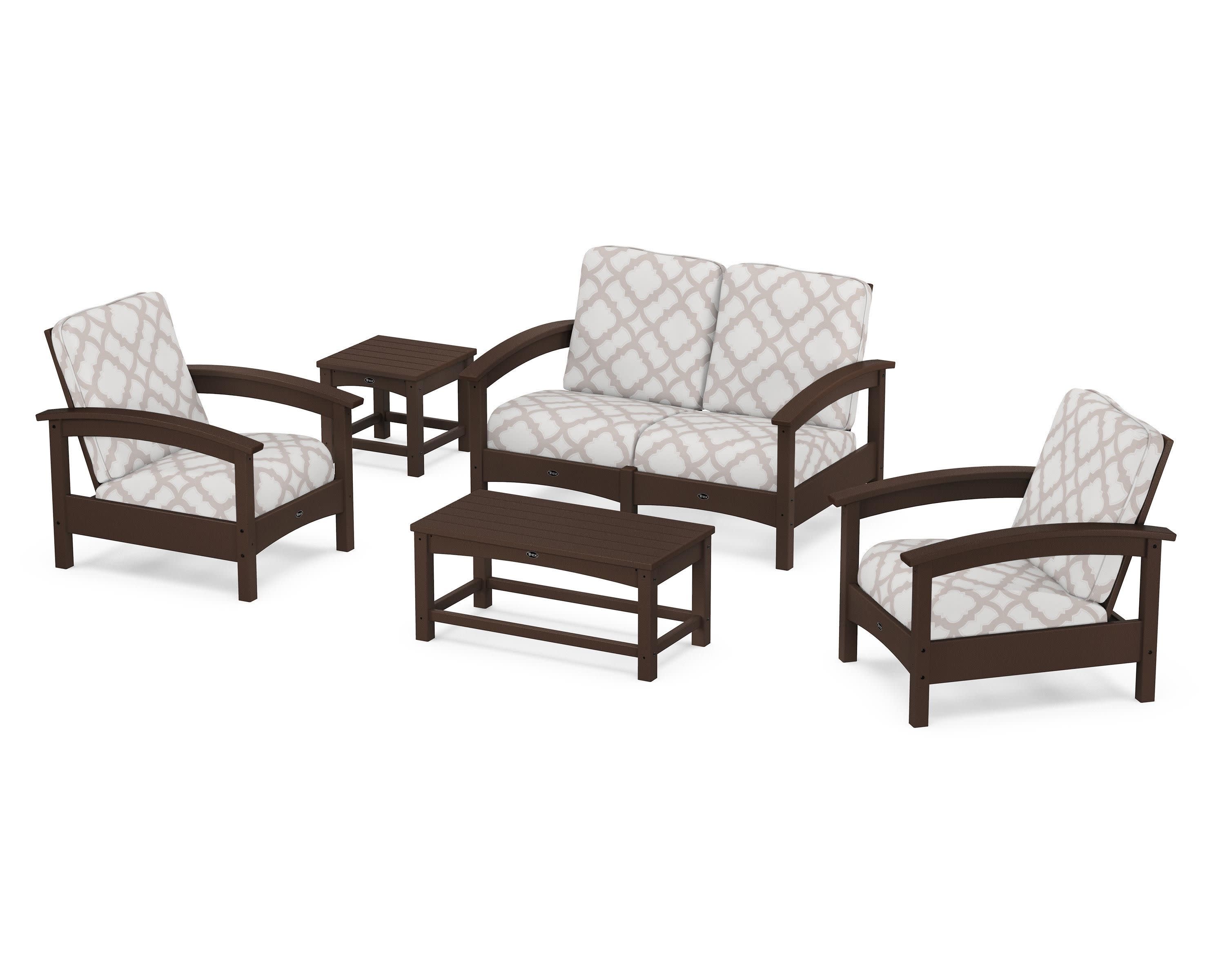Rockport Club 6-Piece Deep Seating Conversation Set in Vintage Lantern / Trellis Dune Burlap