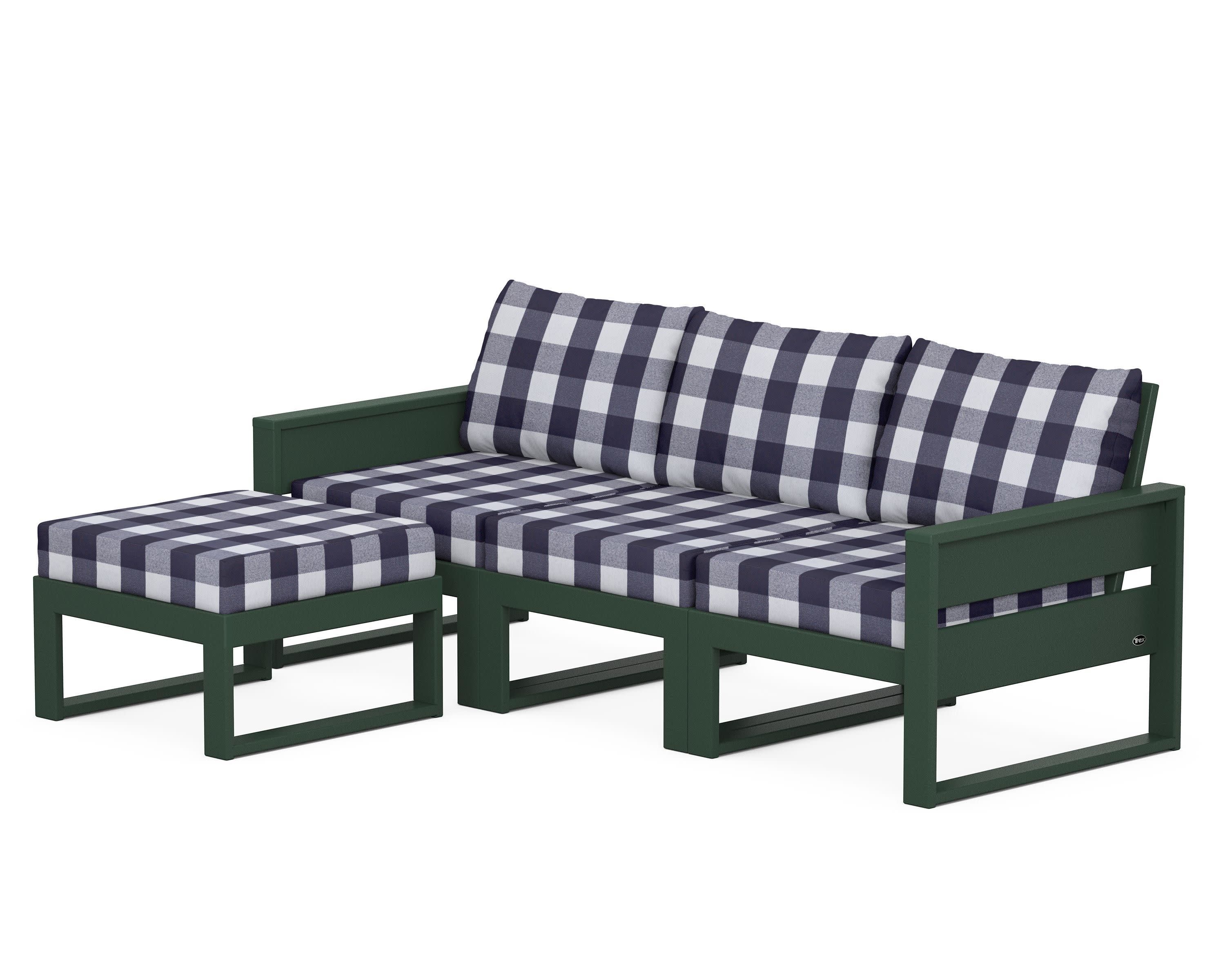 Eastport 4- Piece Sectional with Ottoman in Rainforest Canopy / Buffalo Plaid Navy