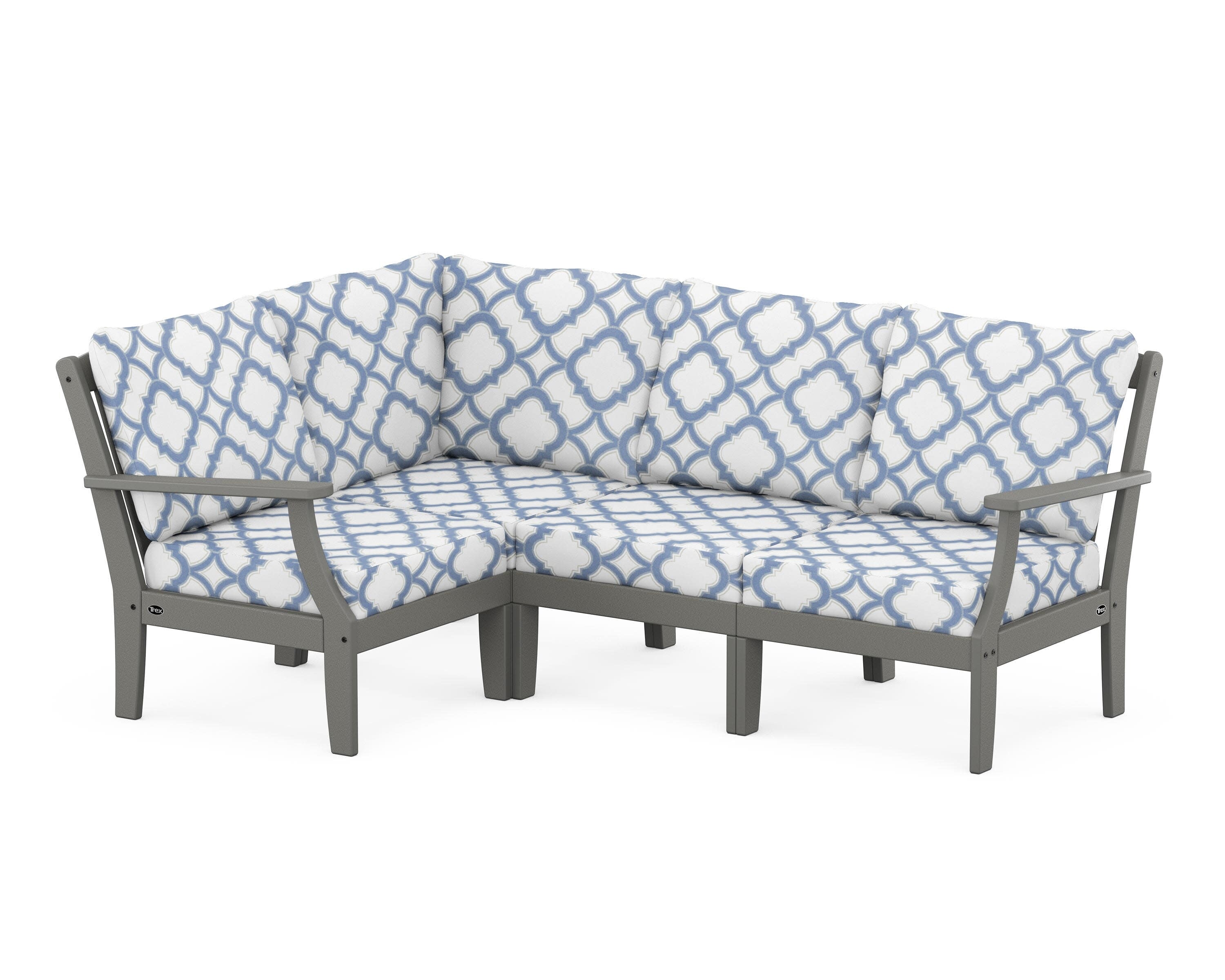 Yacht Club Modular 4-Piece Deep Seating Set in Stepping Stone / Trellis Sky Blue