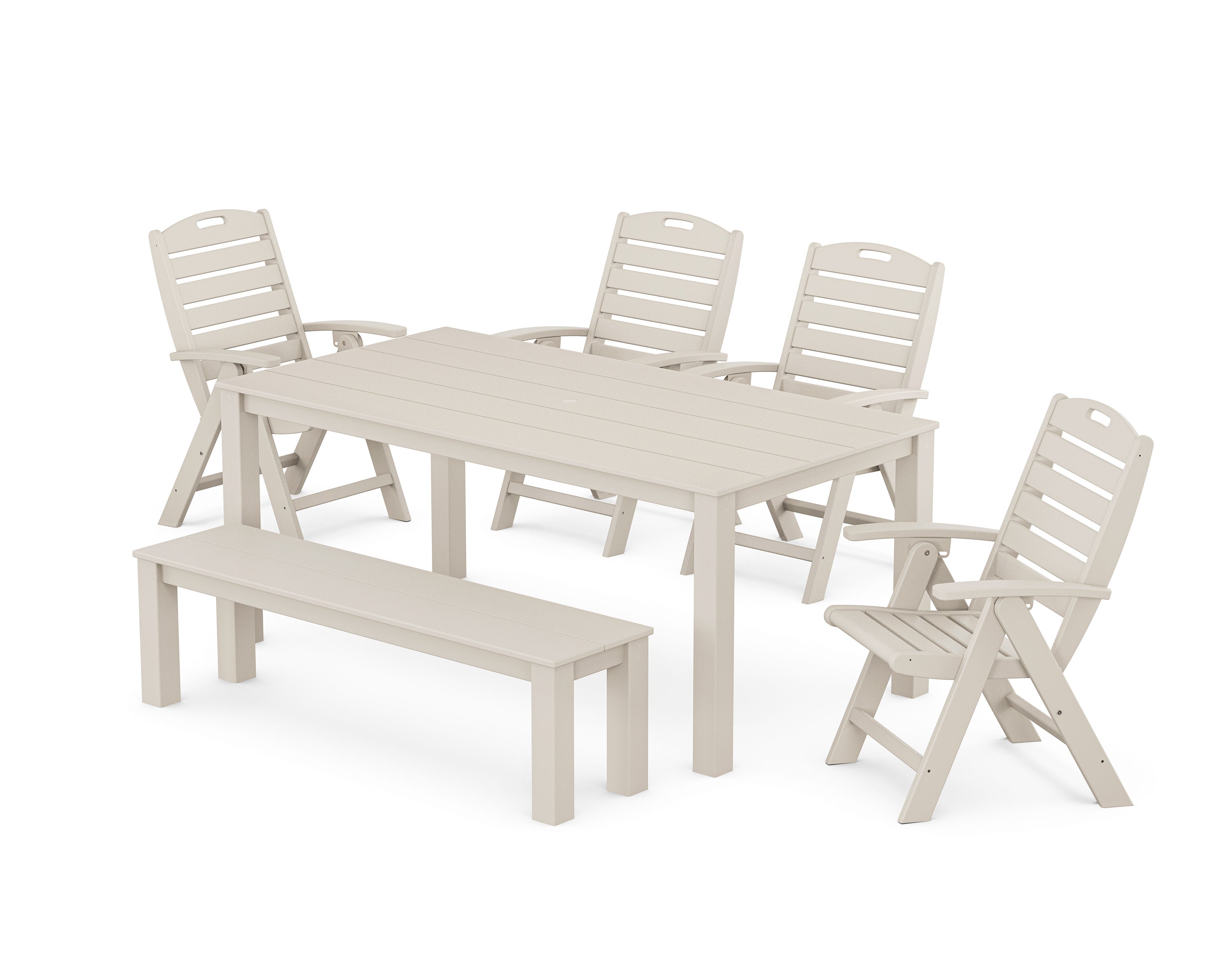 Yacht Club Highback Chair 6-Piece Parsons Dining Set with Bench in Sand Castle