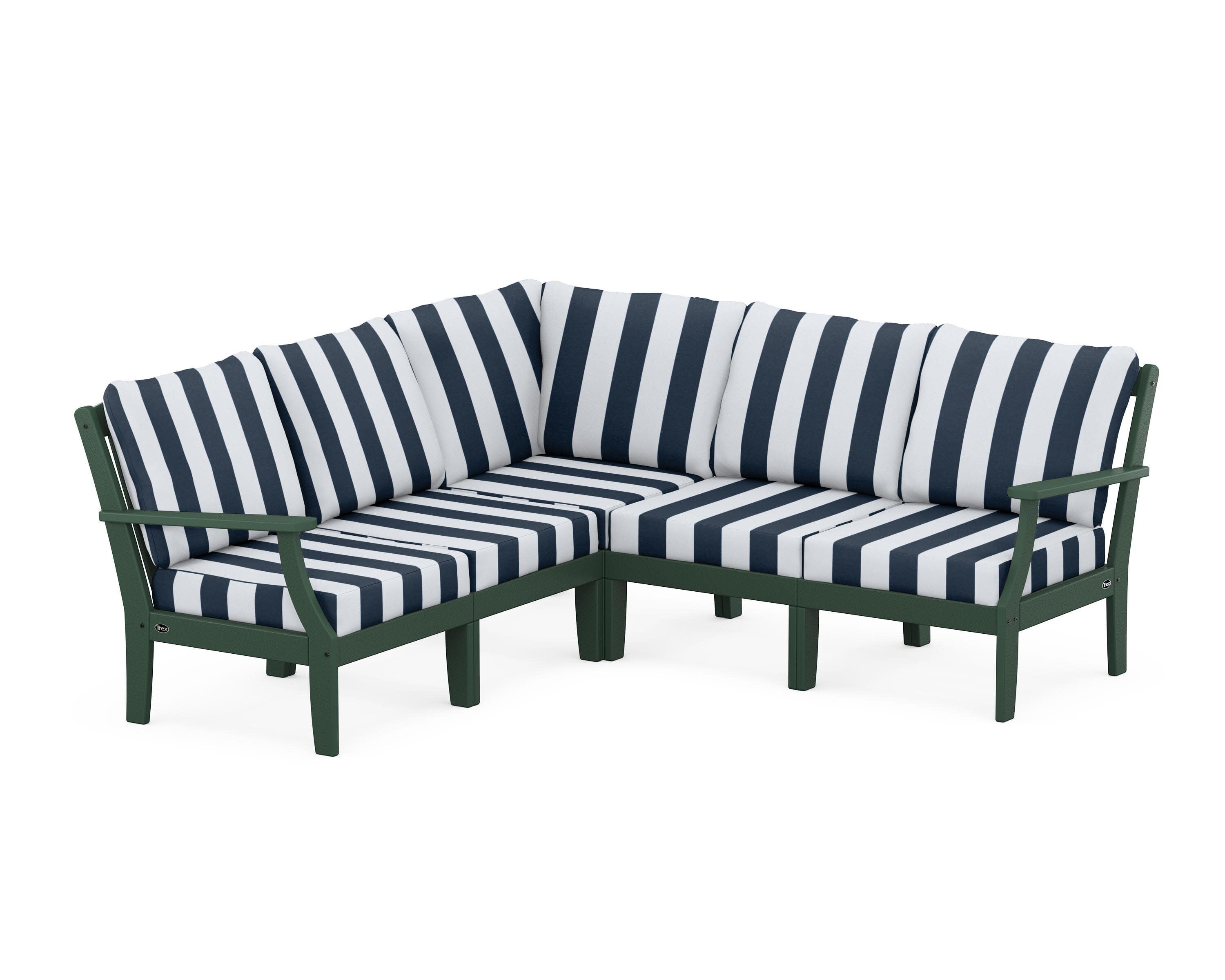 Yacht Club Modular 5-Piece Deep Seating Set in Rainforest Canopy / Cabana Stripe Marine Indigo