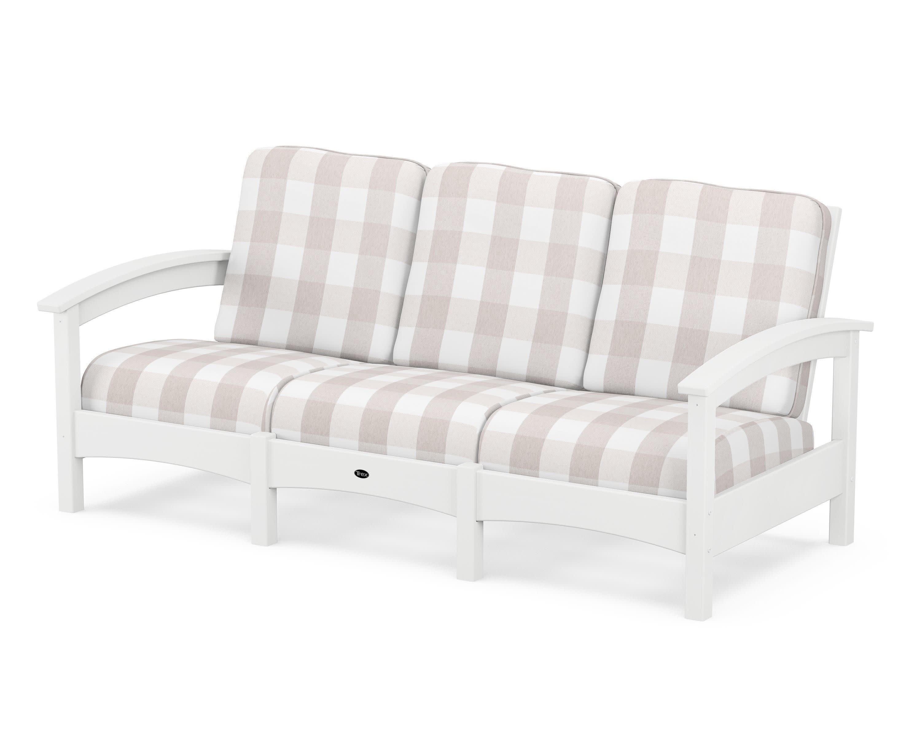 Rockport Club Sofa in Classic White / Buffalo Plaid Dune Burlap