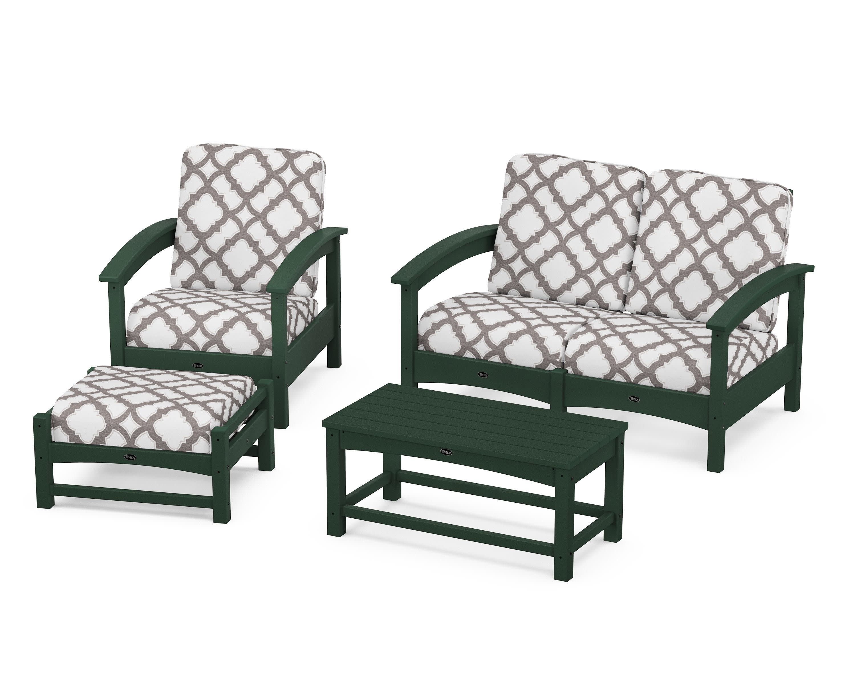 Rockport 4-Piece Deep Seating Conversation Group in Rainforest Canopy / Trellis Grey Mist