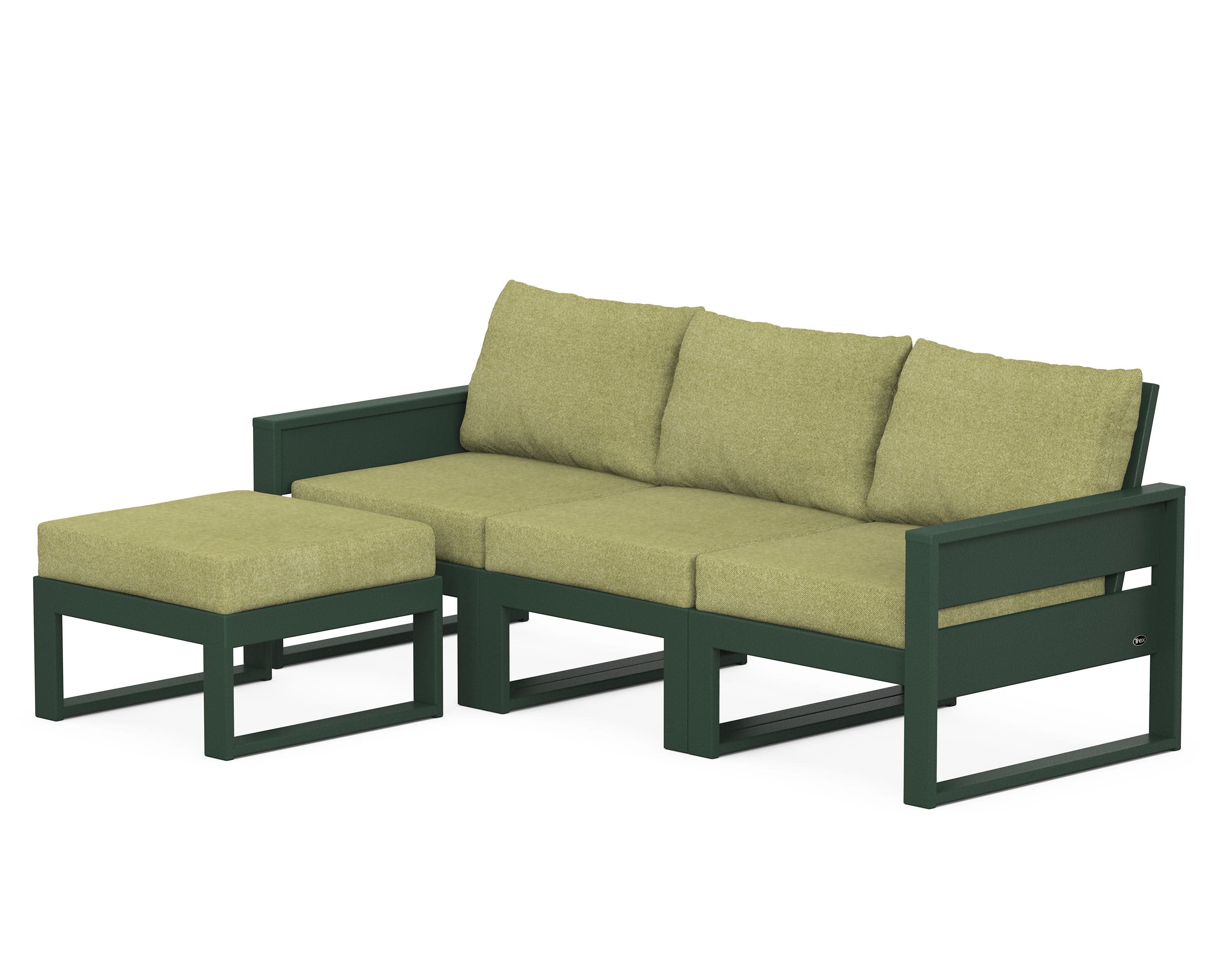 Eastport 4- Piece Sectional with Ottoman in Rainforest Canopy / Chartreuse Boucle