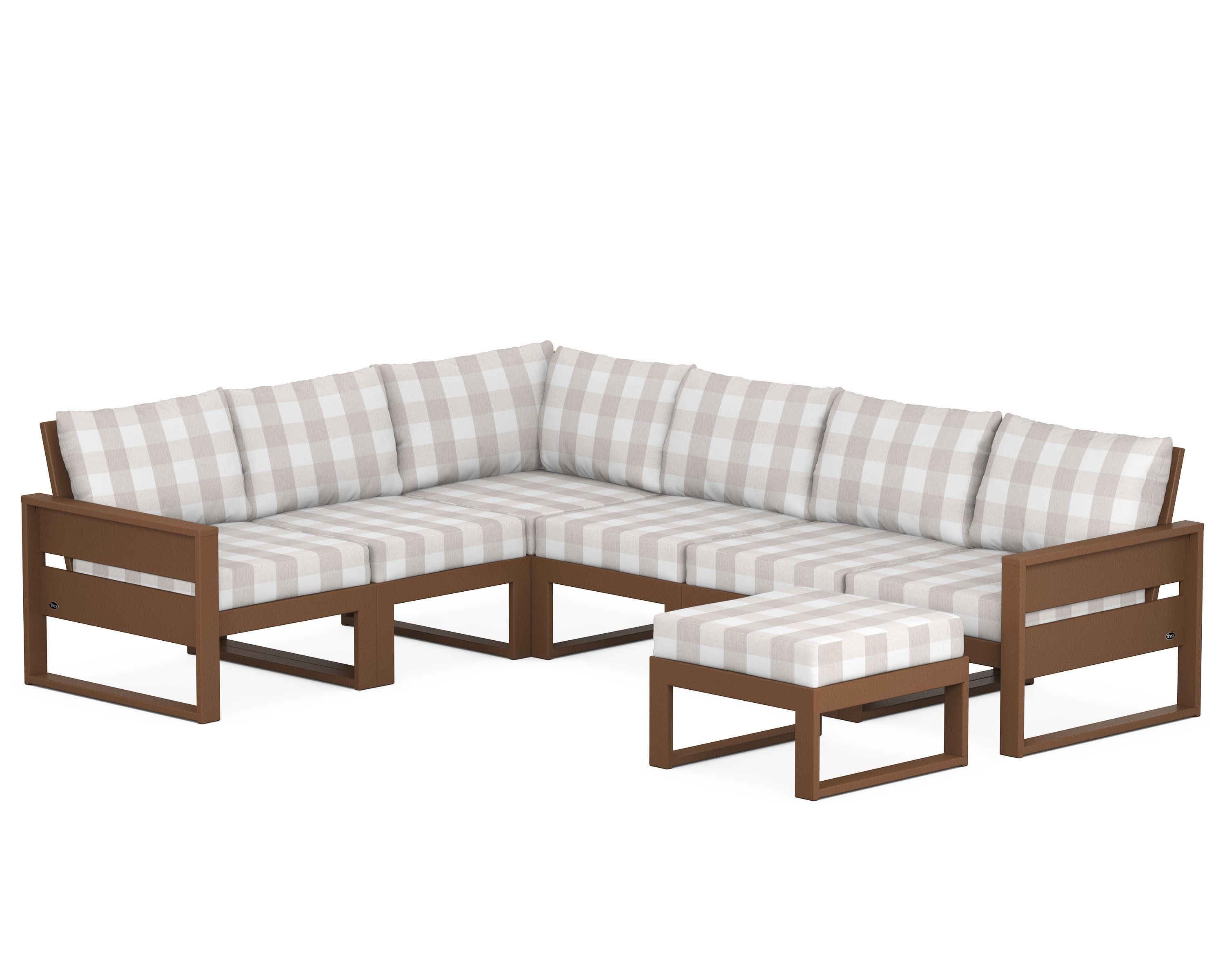 Eastport 6-Piece Sectional with Ottoman in Tree House / Buffalo Plaid Dune Burlap