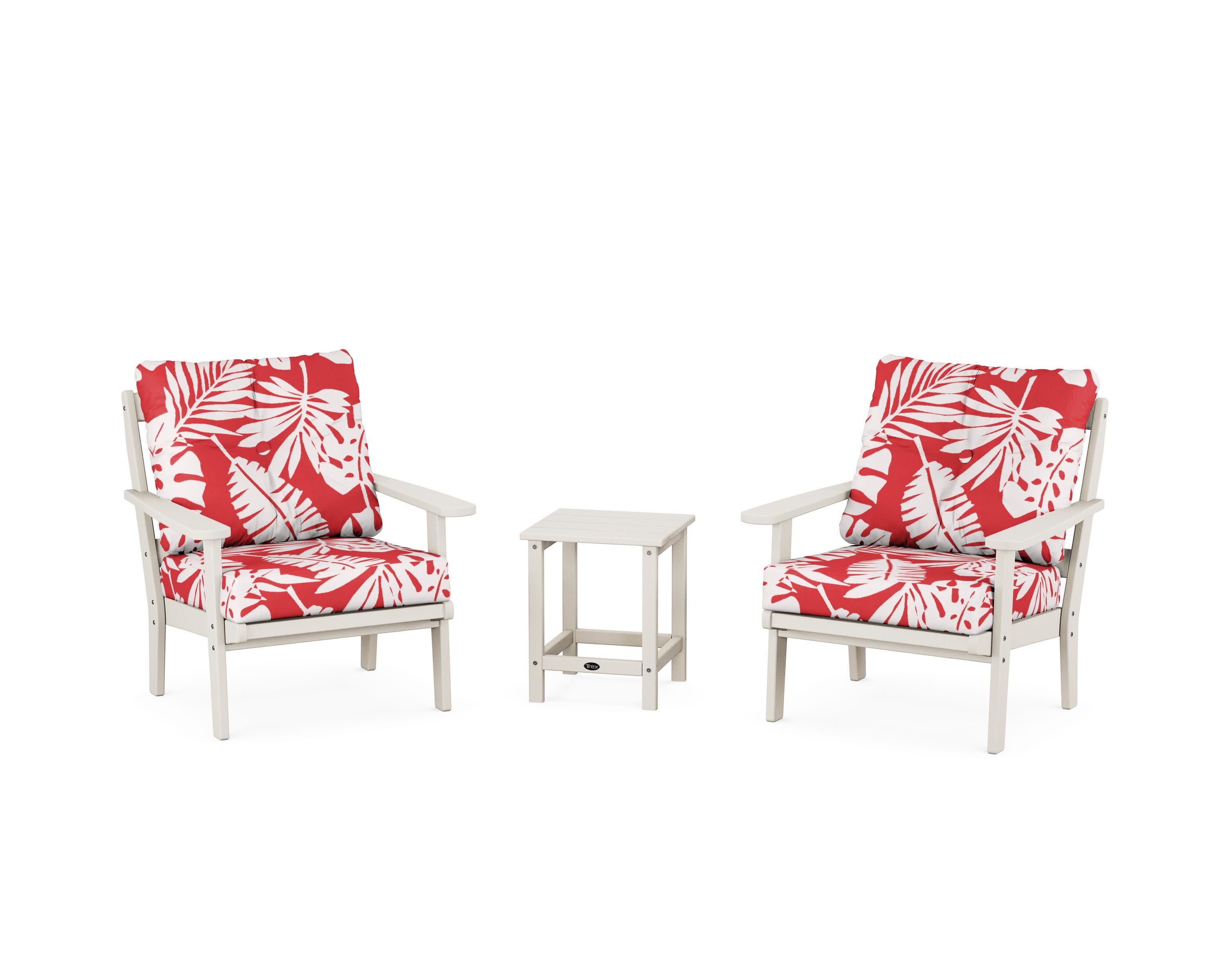 Cape Cod 3-Piece Deep Seating Set in Sand Castle / Leaf Crimson
