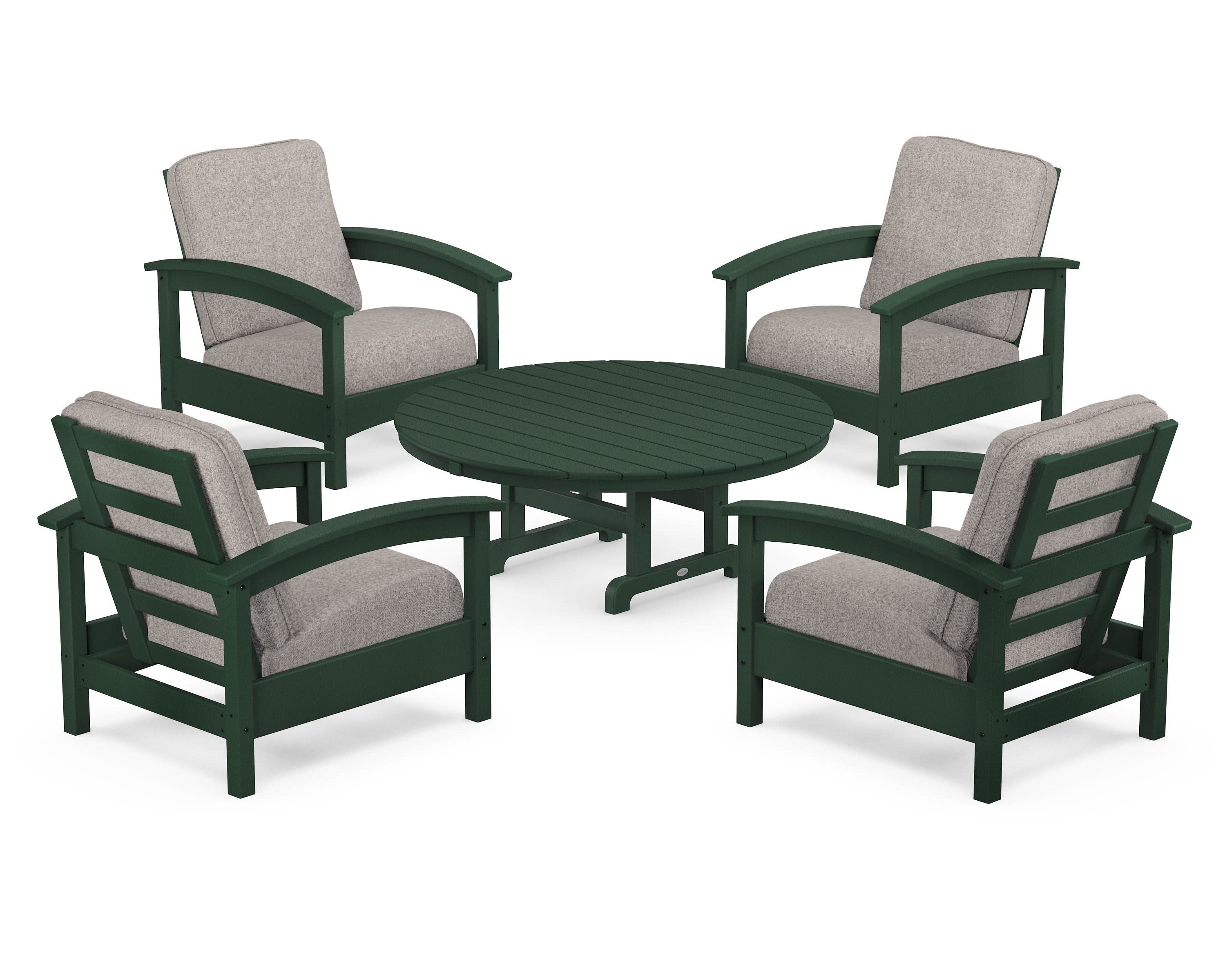 Rockport 5-Piece Deep Seating Set in Rainforest Canopy / Weathered Tweed