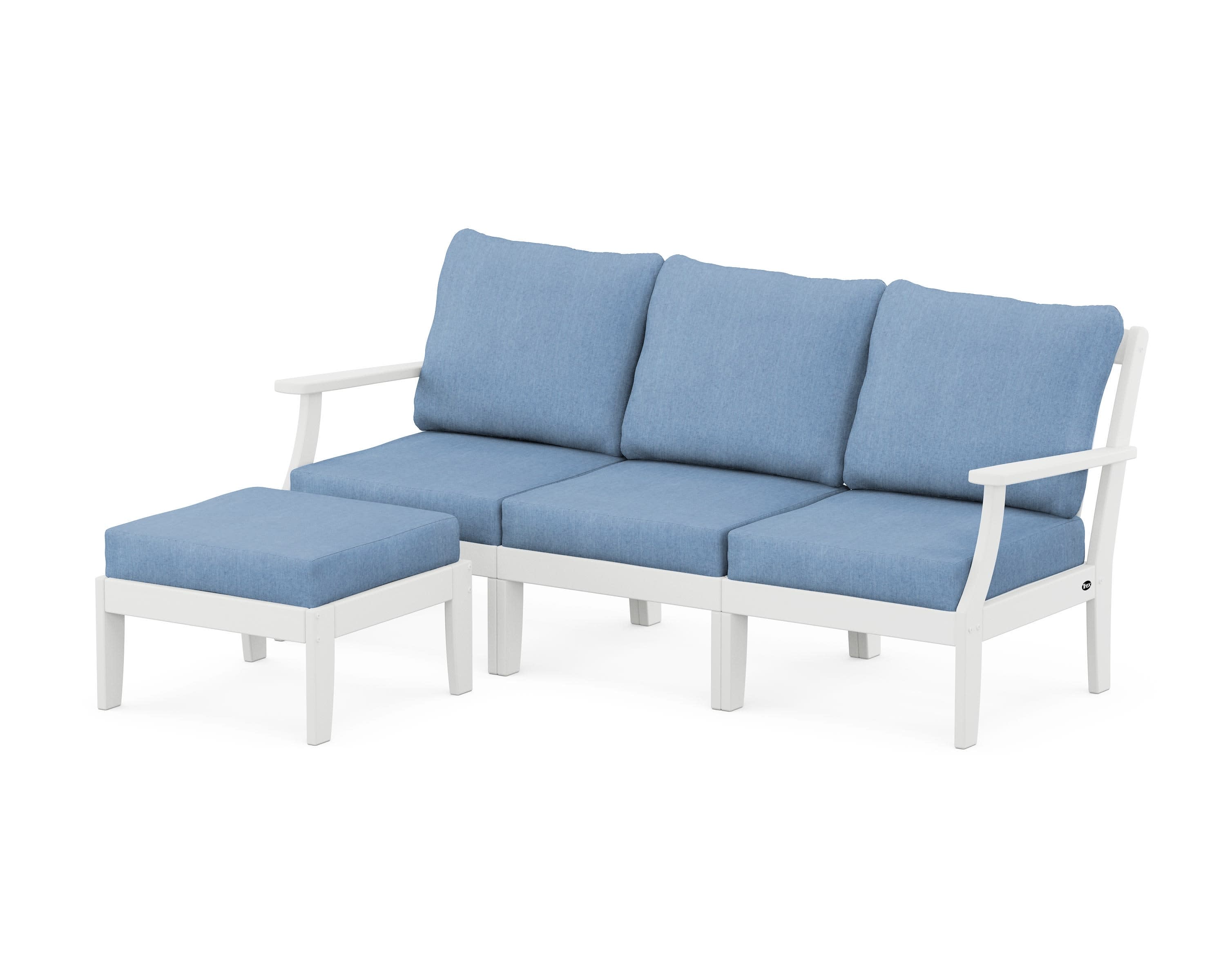 Yacht Club Modular 4-Piece Deep Seating Set with Ottoman in Classic White / Sky Blue