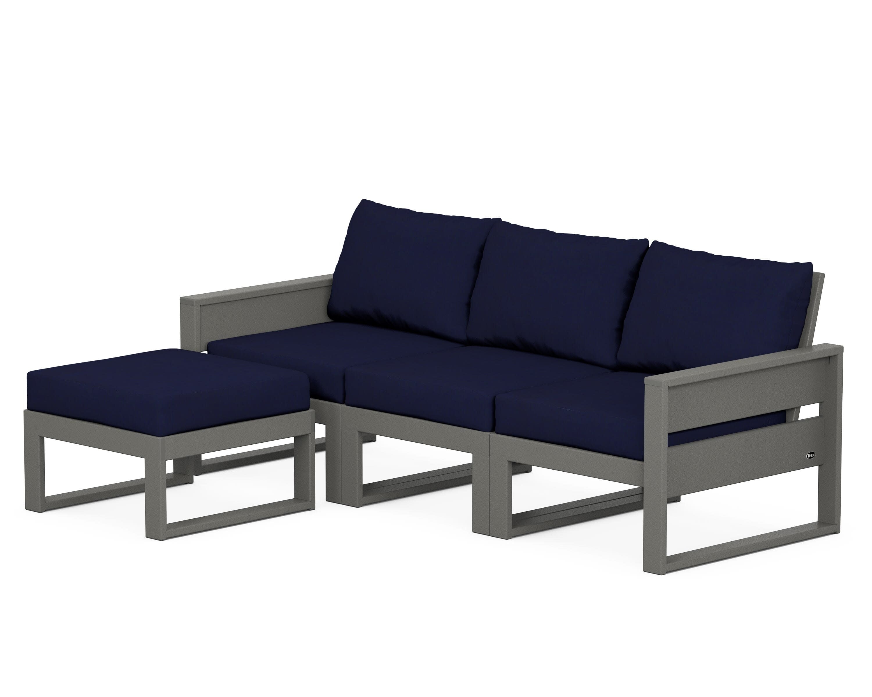 Eastport 4- Piece Sectional with Ottoman in Stepping Stone / Navy