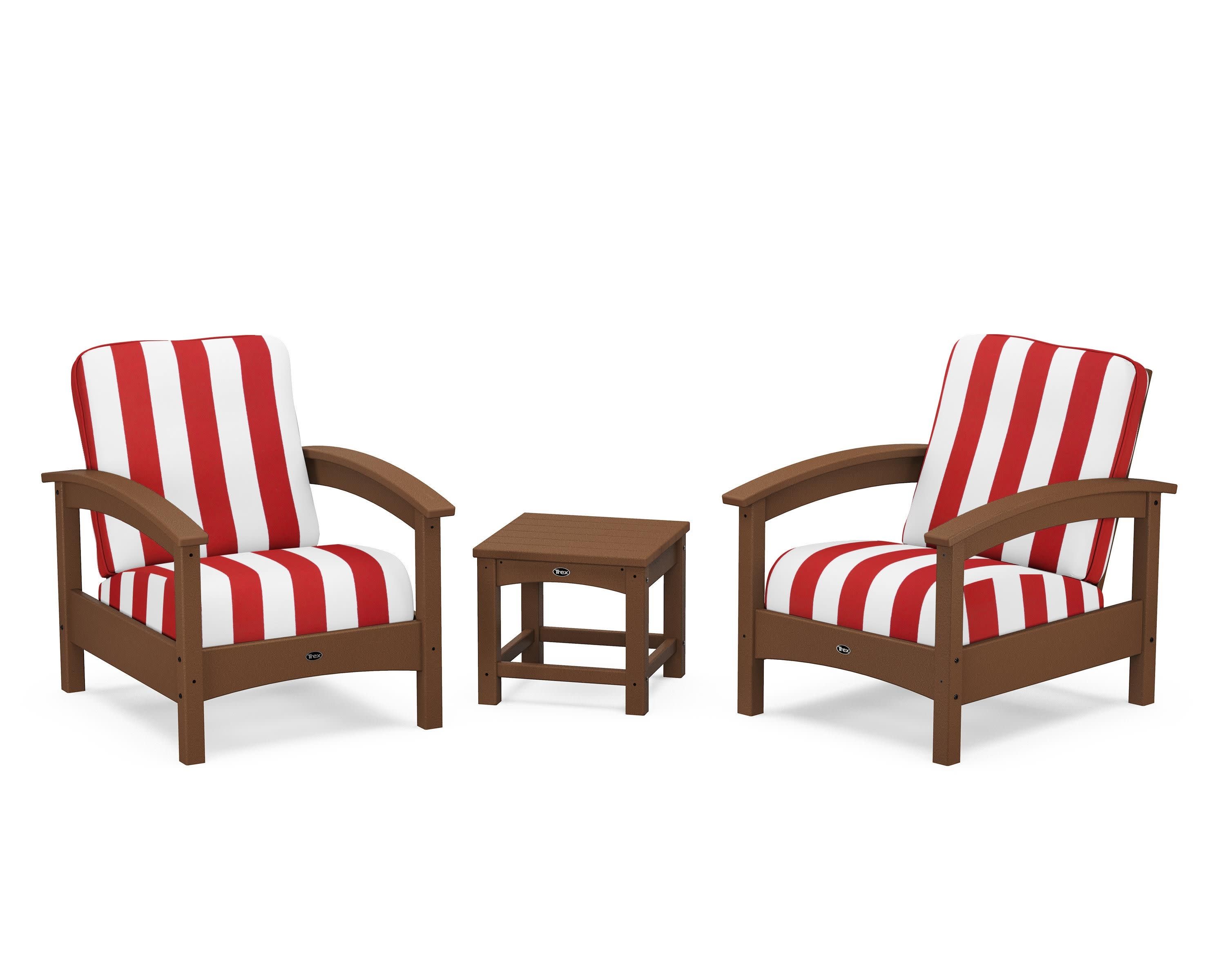 Rockport Club 3-Piece Deep Seating Conversation Set in Tree House / Cabana Stripe Crimson