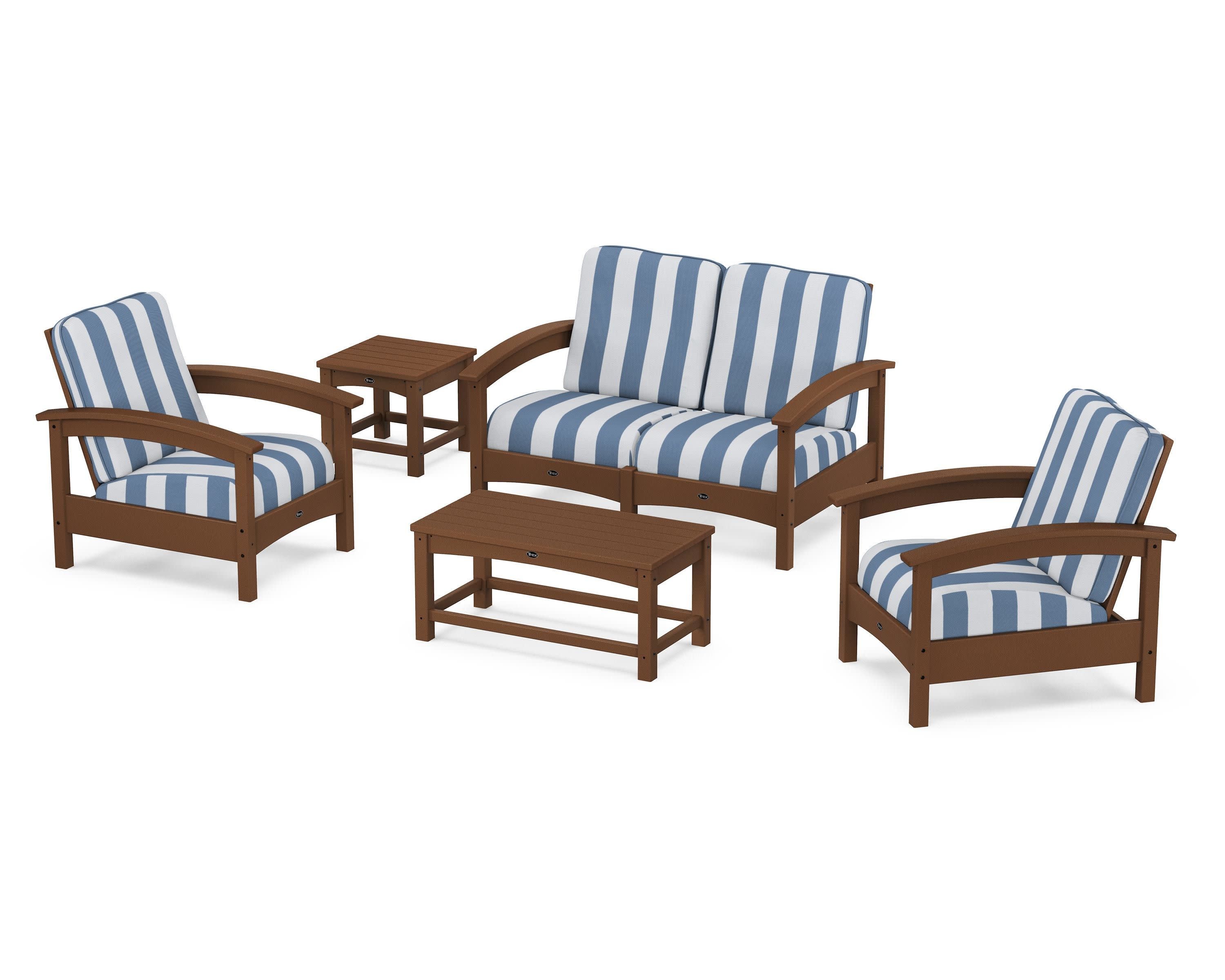 Rockport Club 6-Piece Deep Seating Conversation Set in Tree House / Cabana Stripe Sky Blue