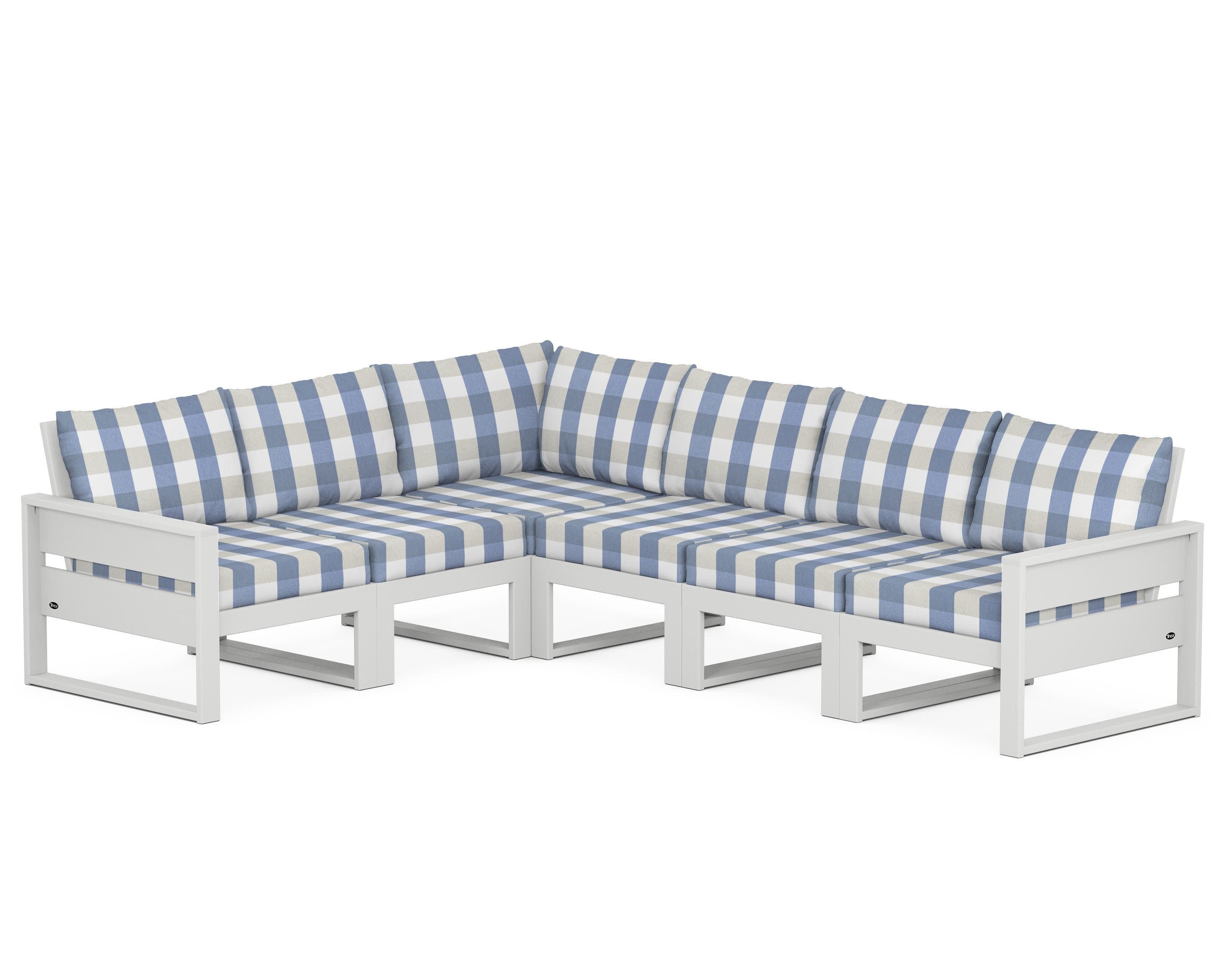 Eastport 6-Piece Sectional in Classic White / Buffalo Plaid Sky Blue
