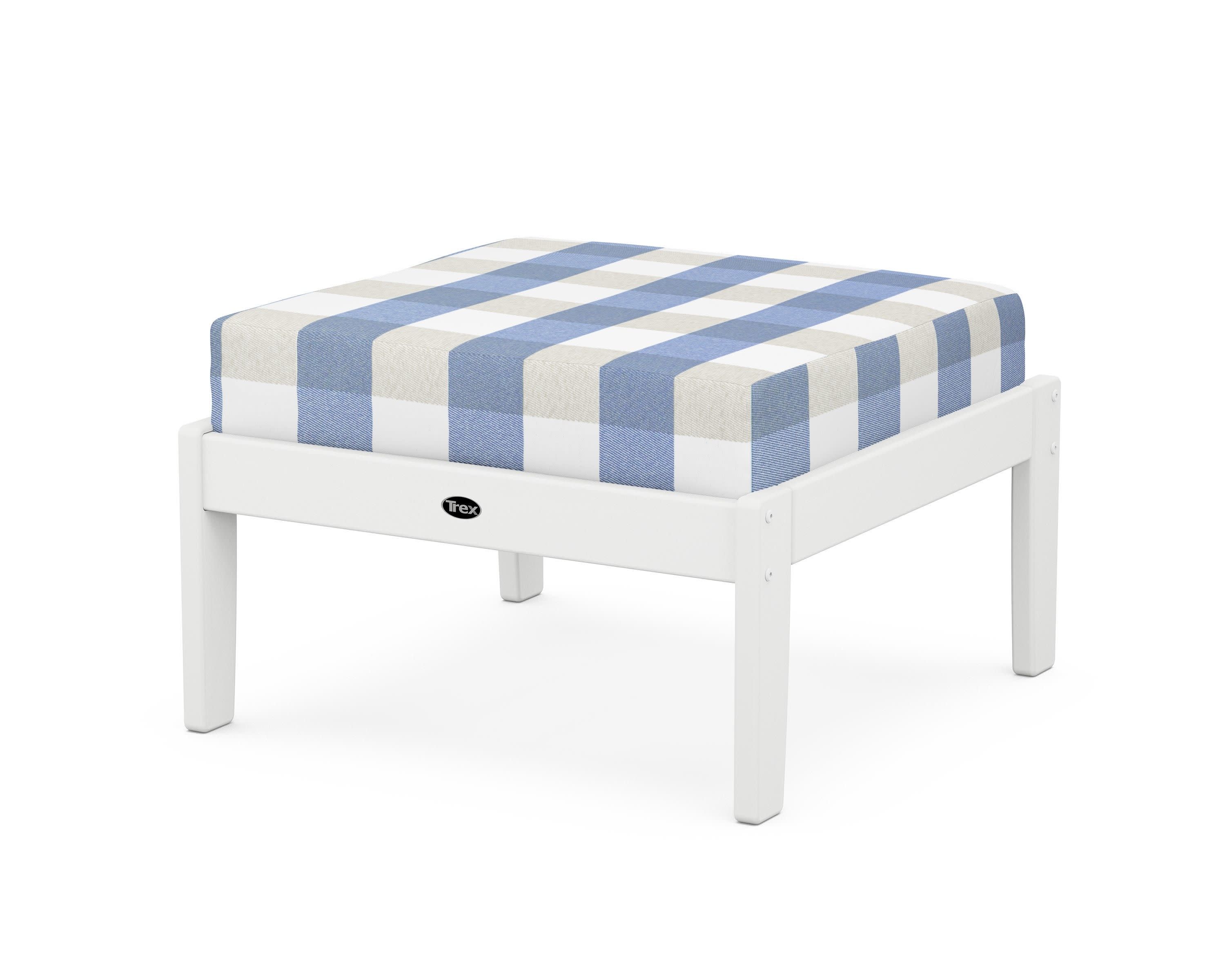 Yacht Club Deep Seating Ottoman in Classic White / Buffalo Plaid Sky Blue
