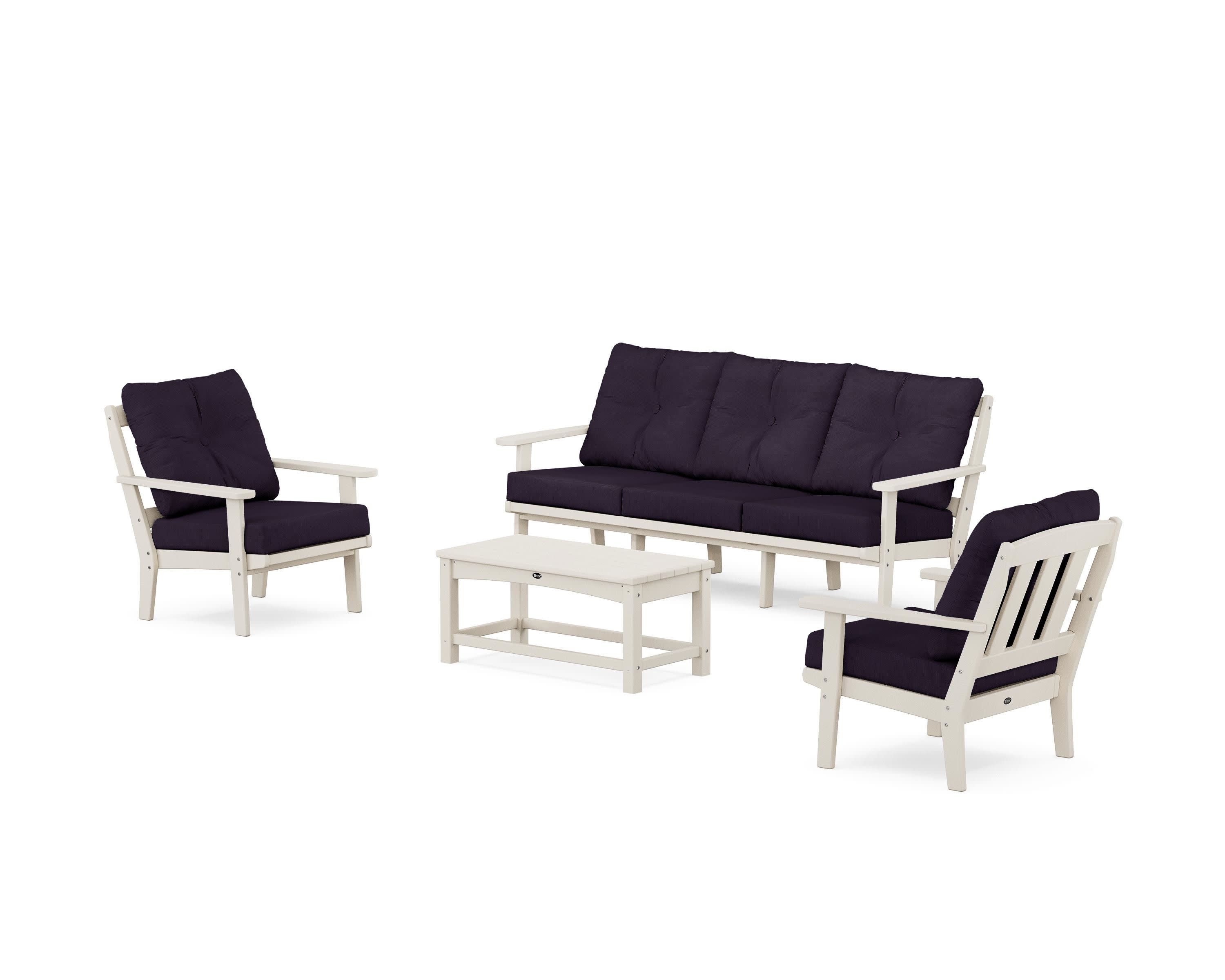 Cape Cod 4-Piece Deep Seating Set with Sofa in Sand Castle / Navy Linen