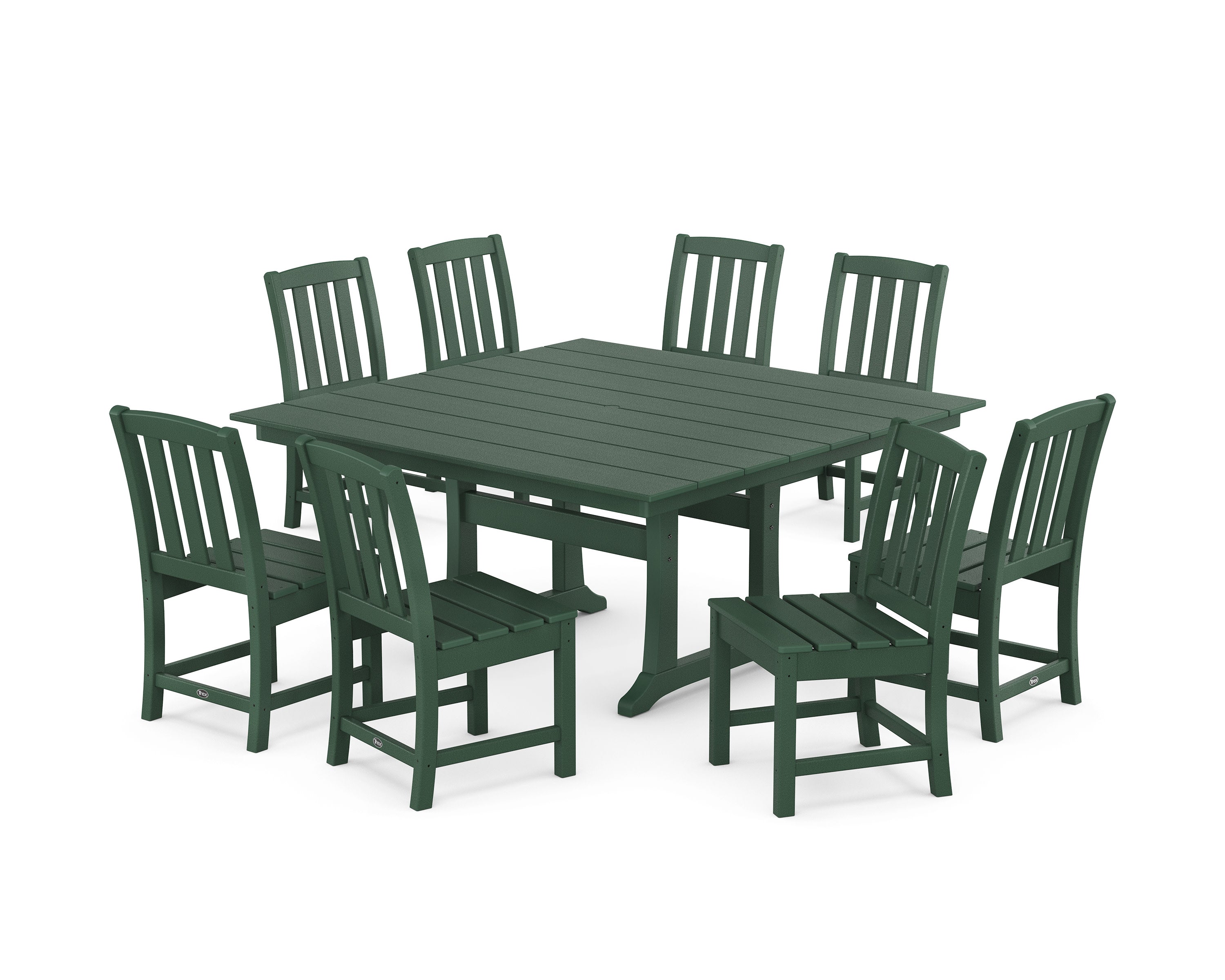 Cape Cod Side Chair 9-Piece Square Farmhouse Dining Set with Trestle Legs in Rainforest Canopy