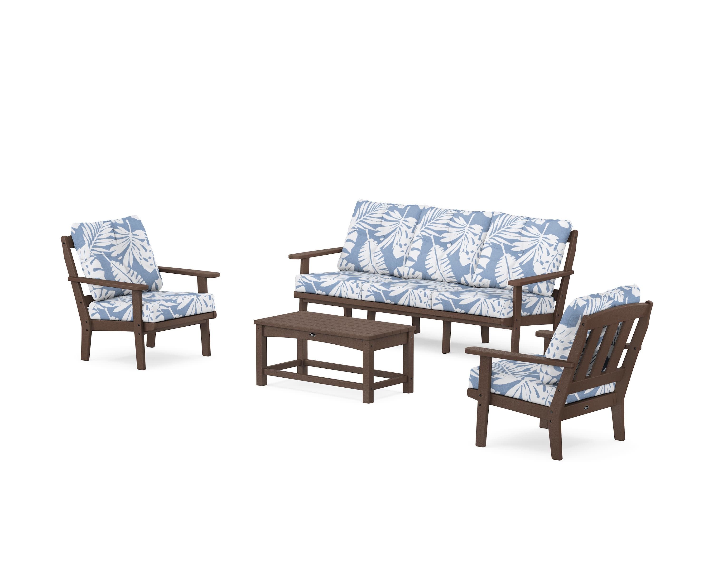 Cape Cod 4-Piece Deep Seating Set with Sofa in Vintage Lantern / Leaf Sky Blue