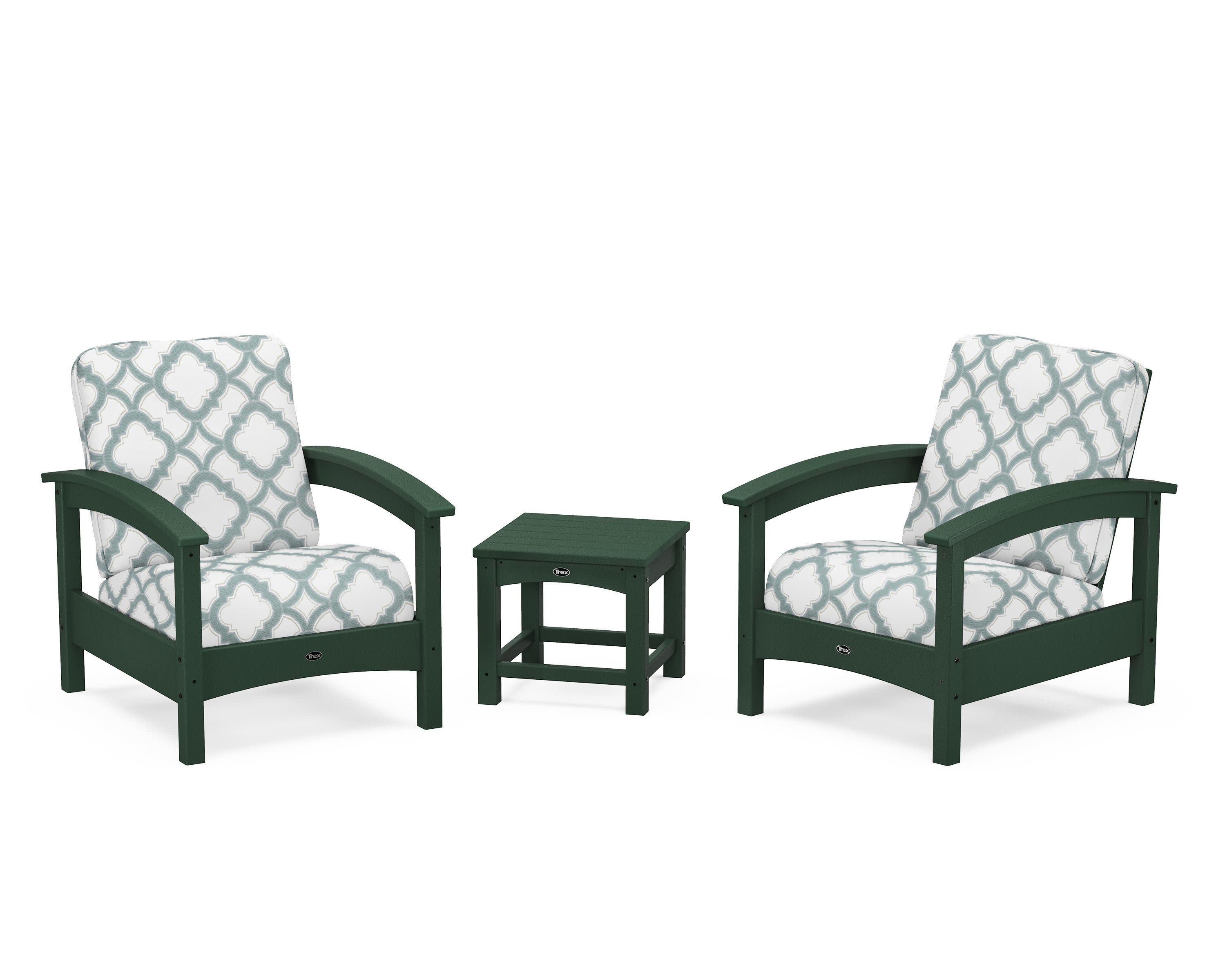 Rockport Club 3-Piece Deep Seating Conversation Set in Rainforest Canopy / Trellis Glacier Spa