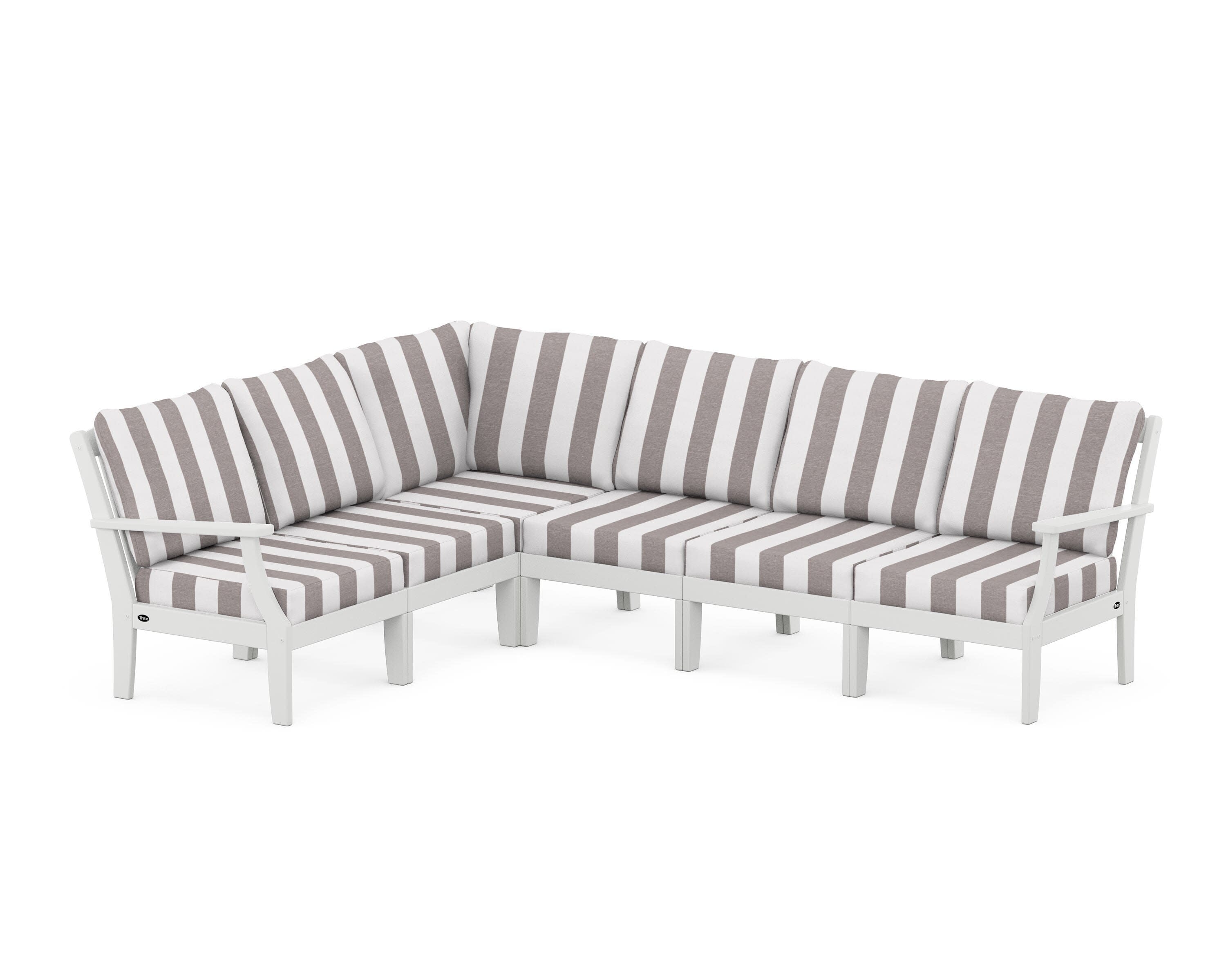 Yacht Club Modular 6-Piece Deep Seating Set in Classic White / Cabana Stripe Grey Mist