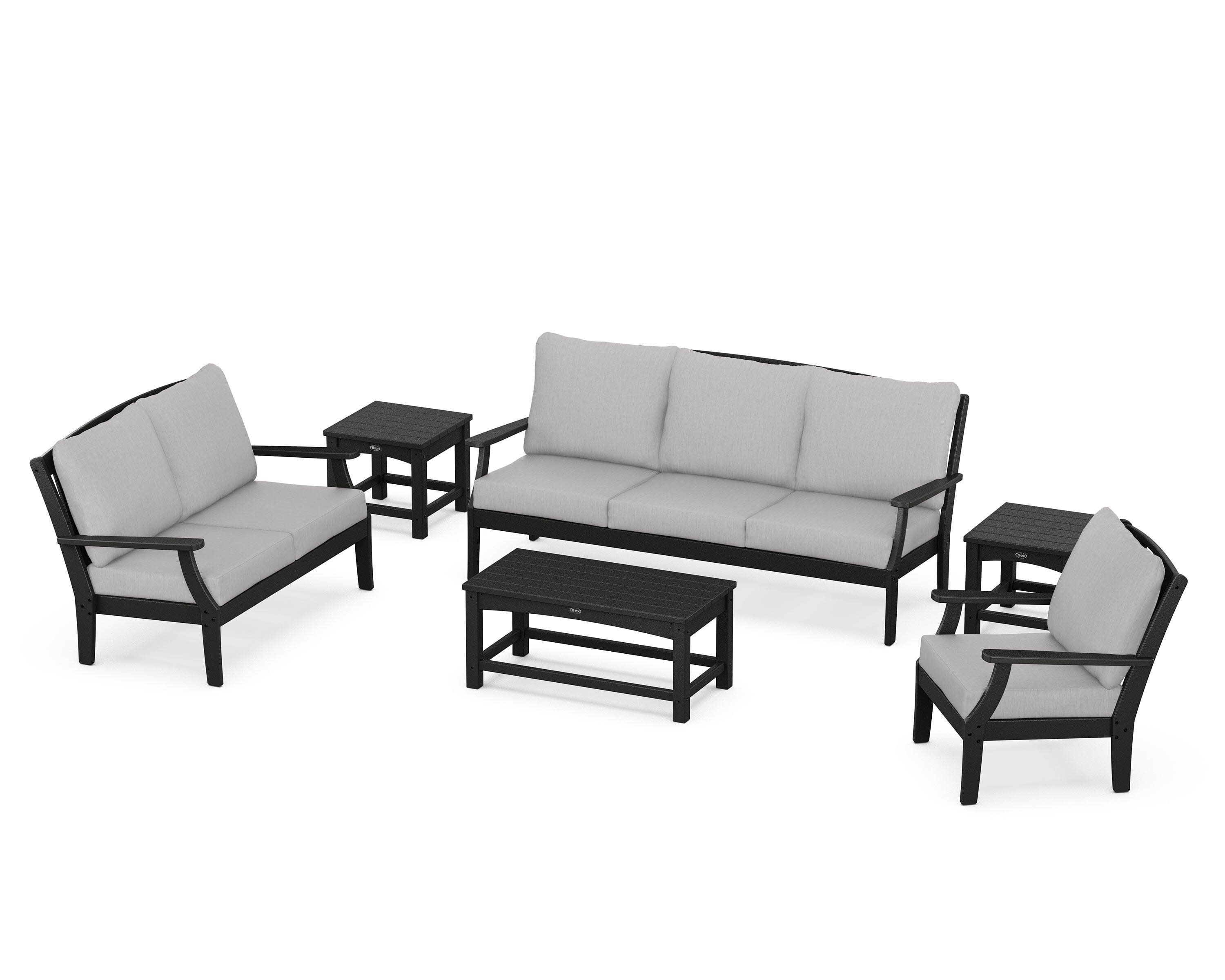 Yacht Club 6-Piece Deep Seating Set in Charcoal Black / Granite