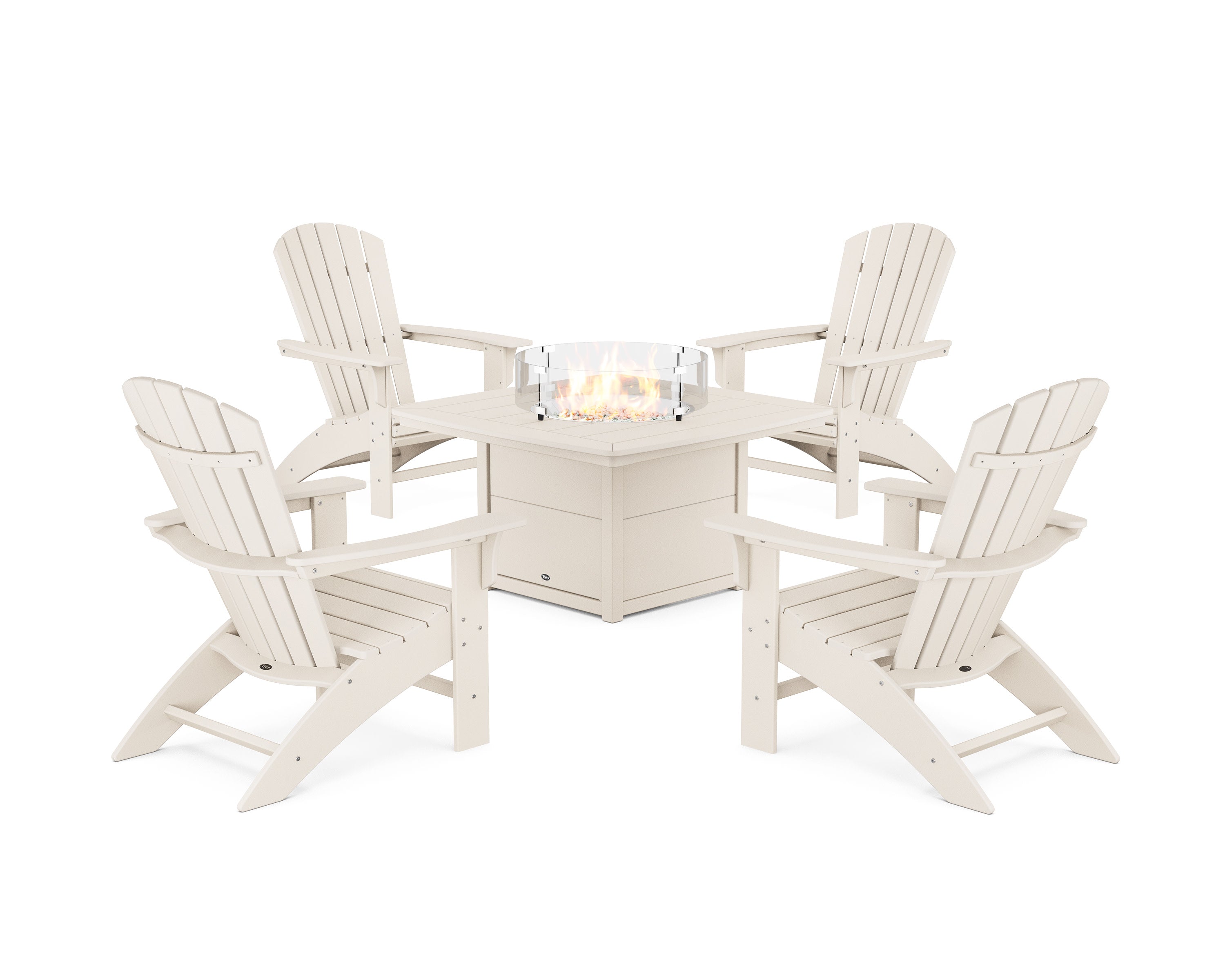 Yacht Club Adirondack 5-Piece Set with Fire Pit Table in Sand Castle