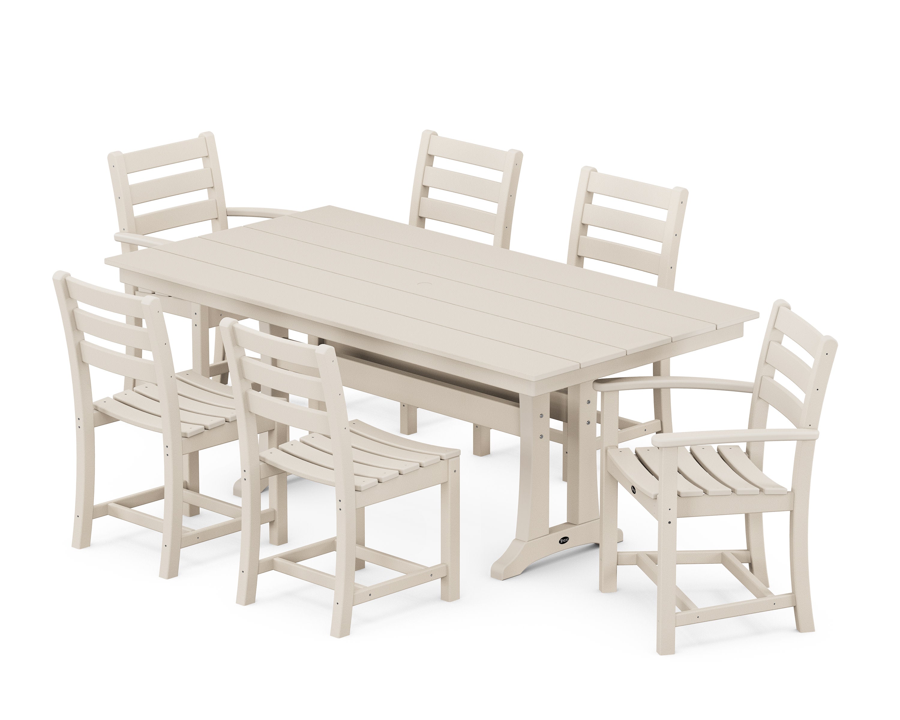 Monterey Bay 7-Piece Farmhouse Trestle Dining Set in Sand Castle