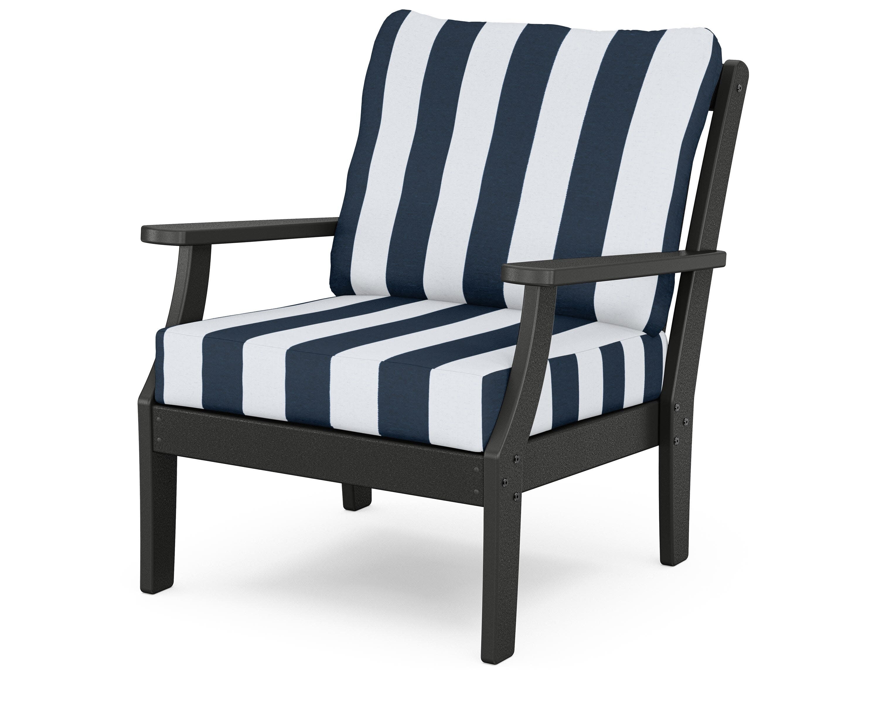Yacht Club Deep Seating Chair in Charcoal Black / Cabana Stripe Marine Indigo