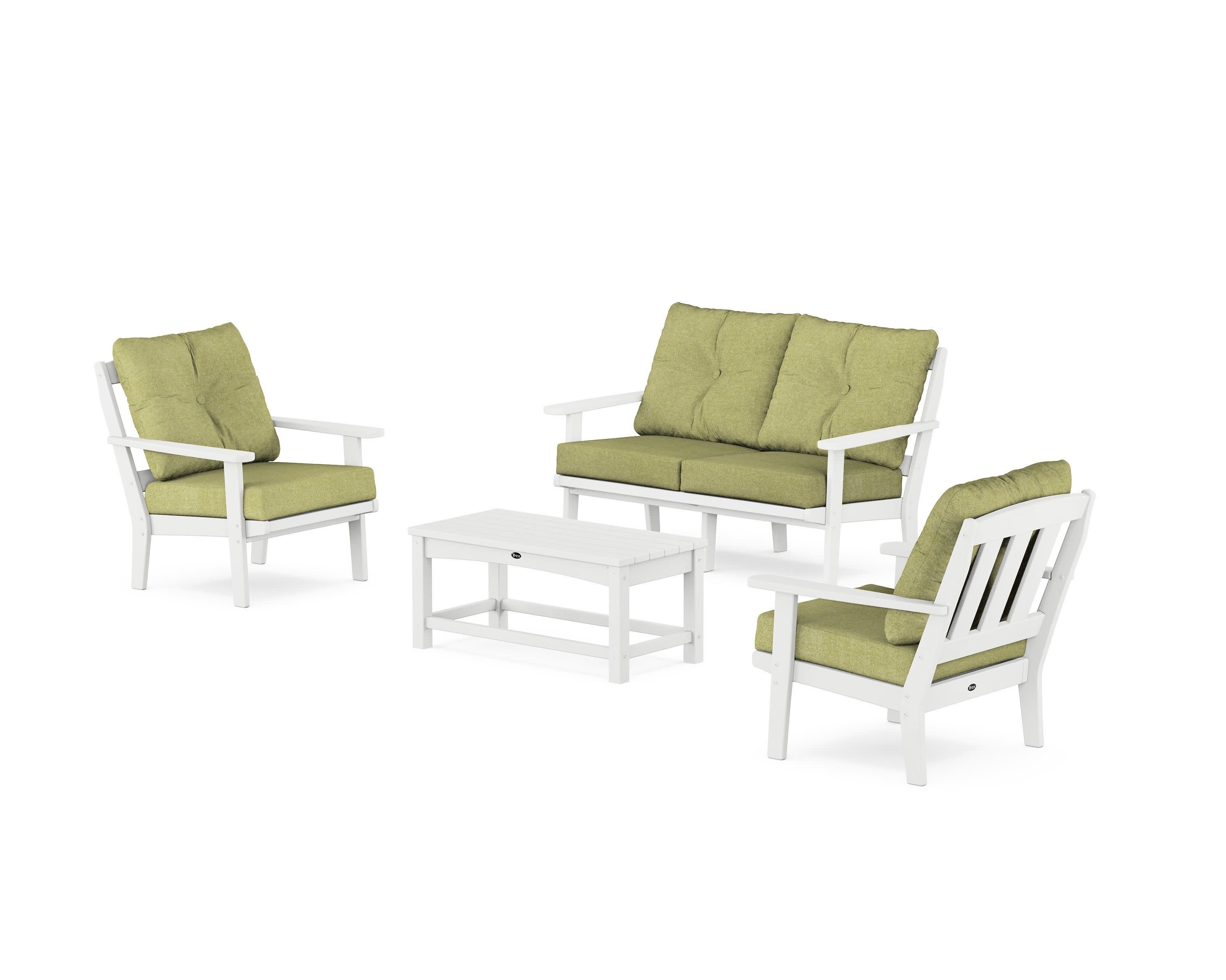 Cape Cod 4-Piece Deep Seating Set with Loveseat in Classic White / Chartreuse Boucle