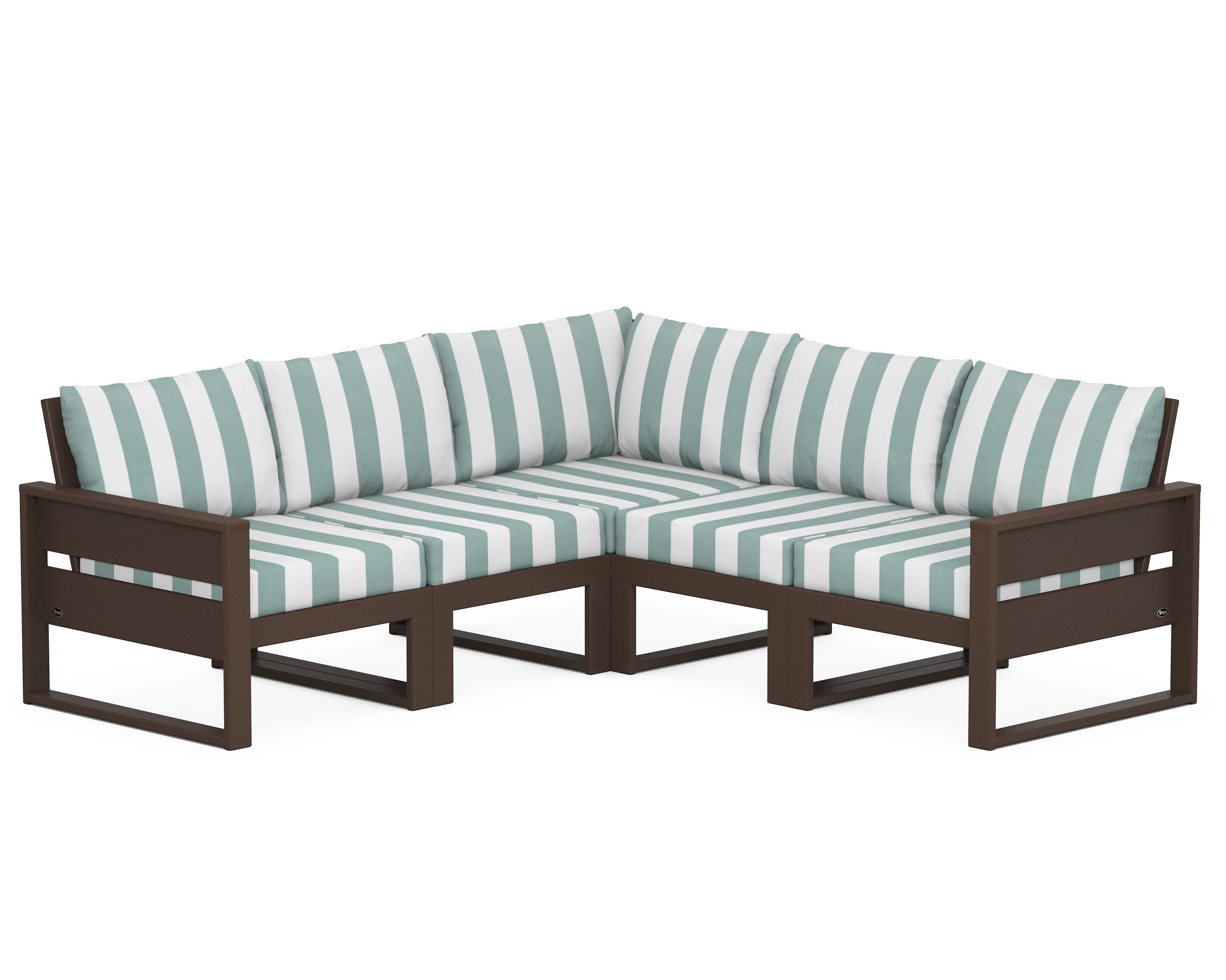 Eastport 5-Piece Sectional in Vintage Lantern / Cabana Stripe Glacier Spa